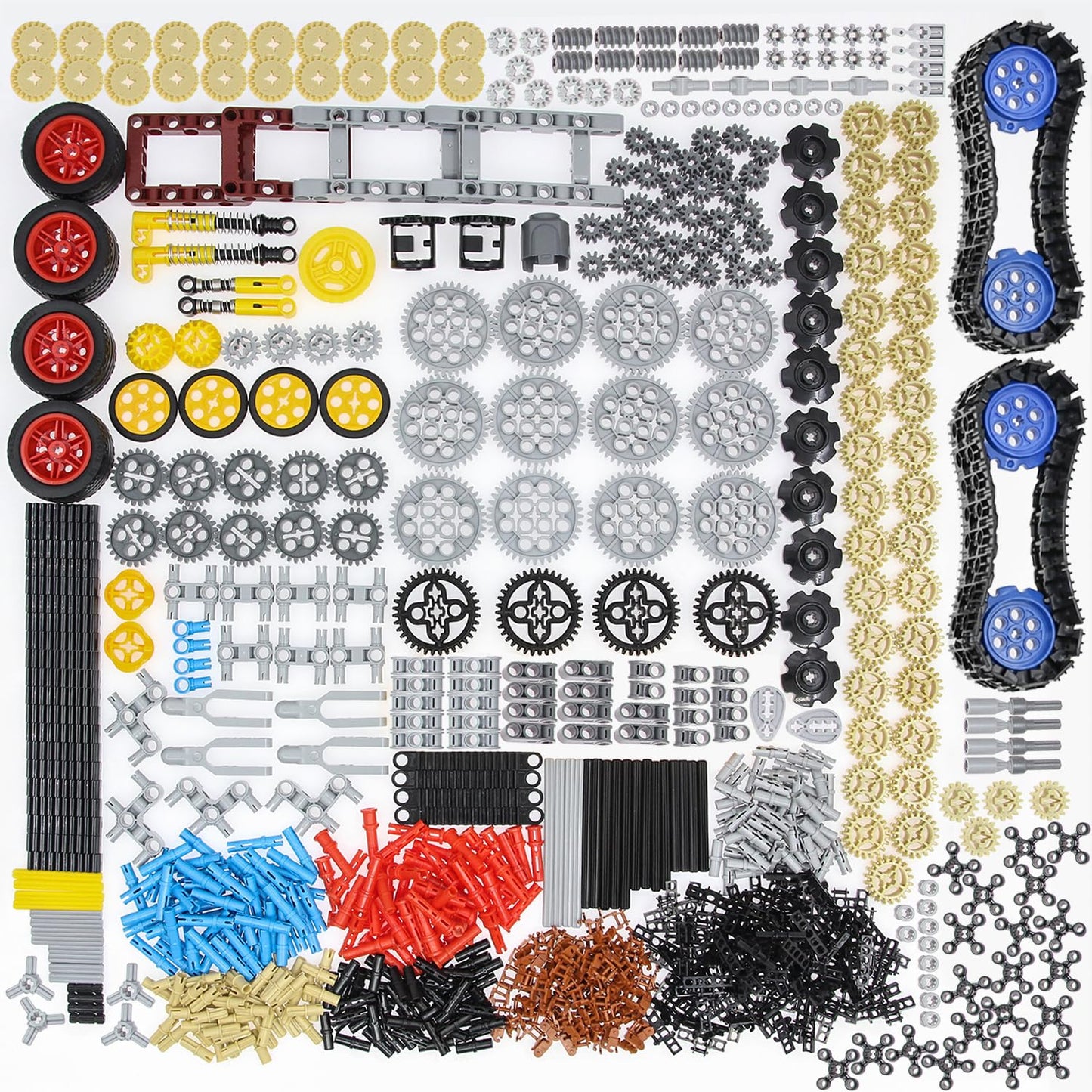 854pcs Technic Parts and Pieces Set: Gears, Axles, Pins, Connectors, Differential, Tracks, Shock Absorbers, etc. Compatible with Major Brands. Toy Building Block for MOC Technical Accessories kit.