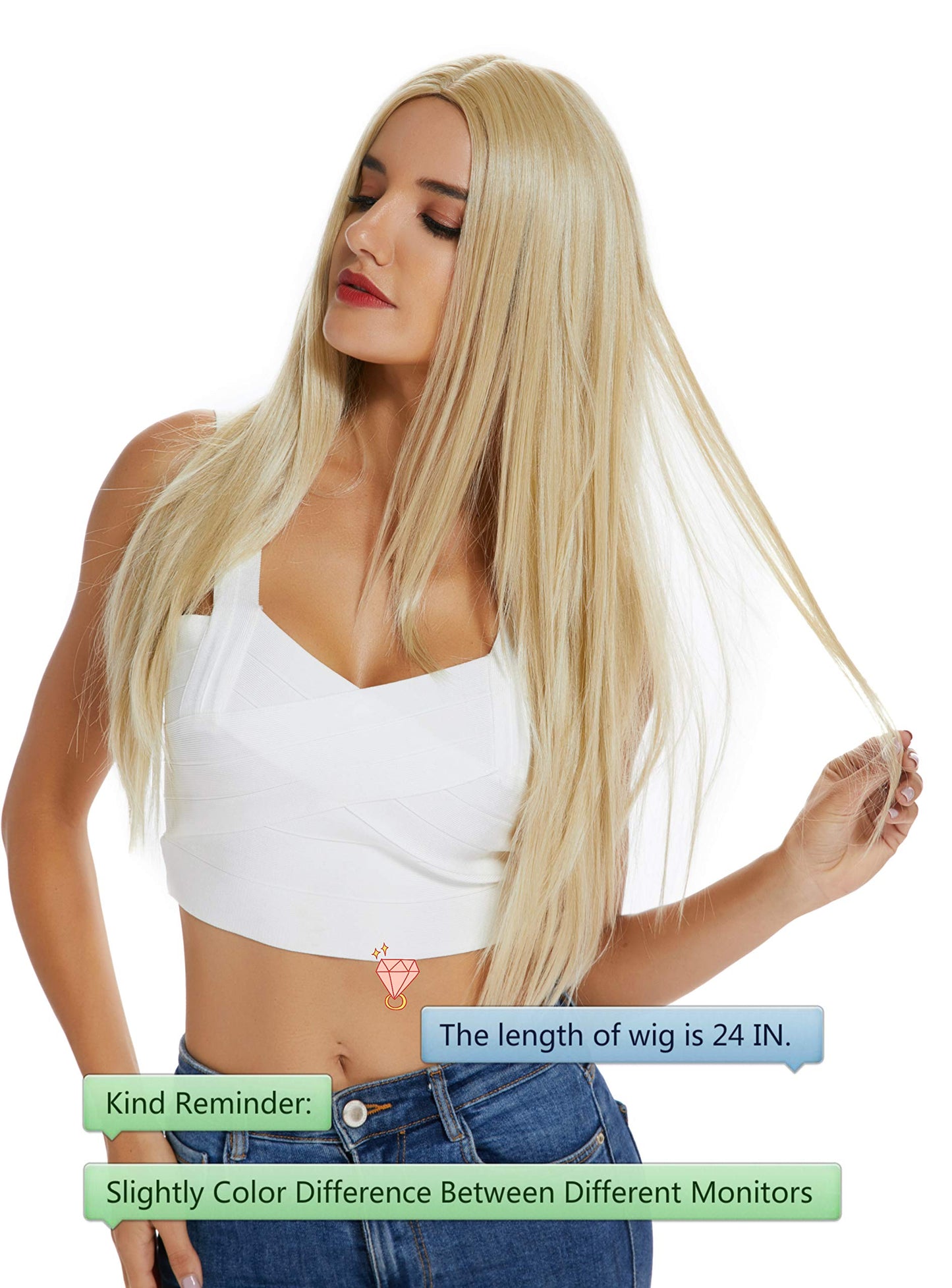 Jiasly Fashion Blonde wig For WomenSynthetic Hair Natural Long Straight With Free Wig Cap22 Inches (Blonde)