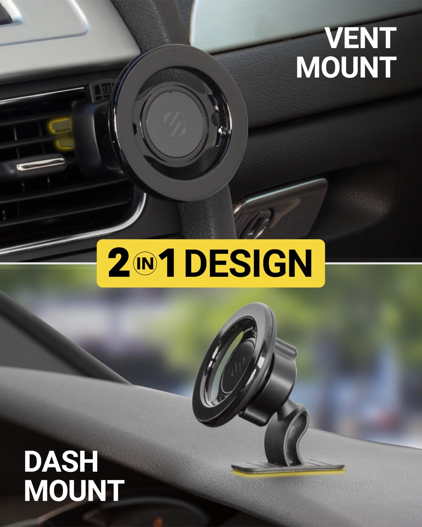 Scosche SMSDV MagicMount MagSafe Car Mount for Vent/Dashboard Cell Phone Holder, 360 Rotation Magnetic Phone Stand for Dash with Vent Clip Compatible with iPhone 16 15 14 13 12 and Android Cellphone