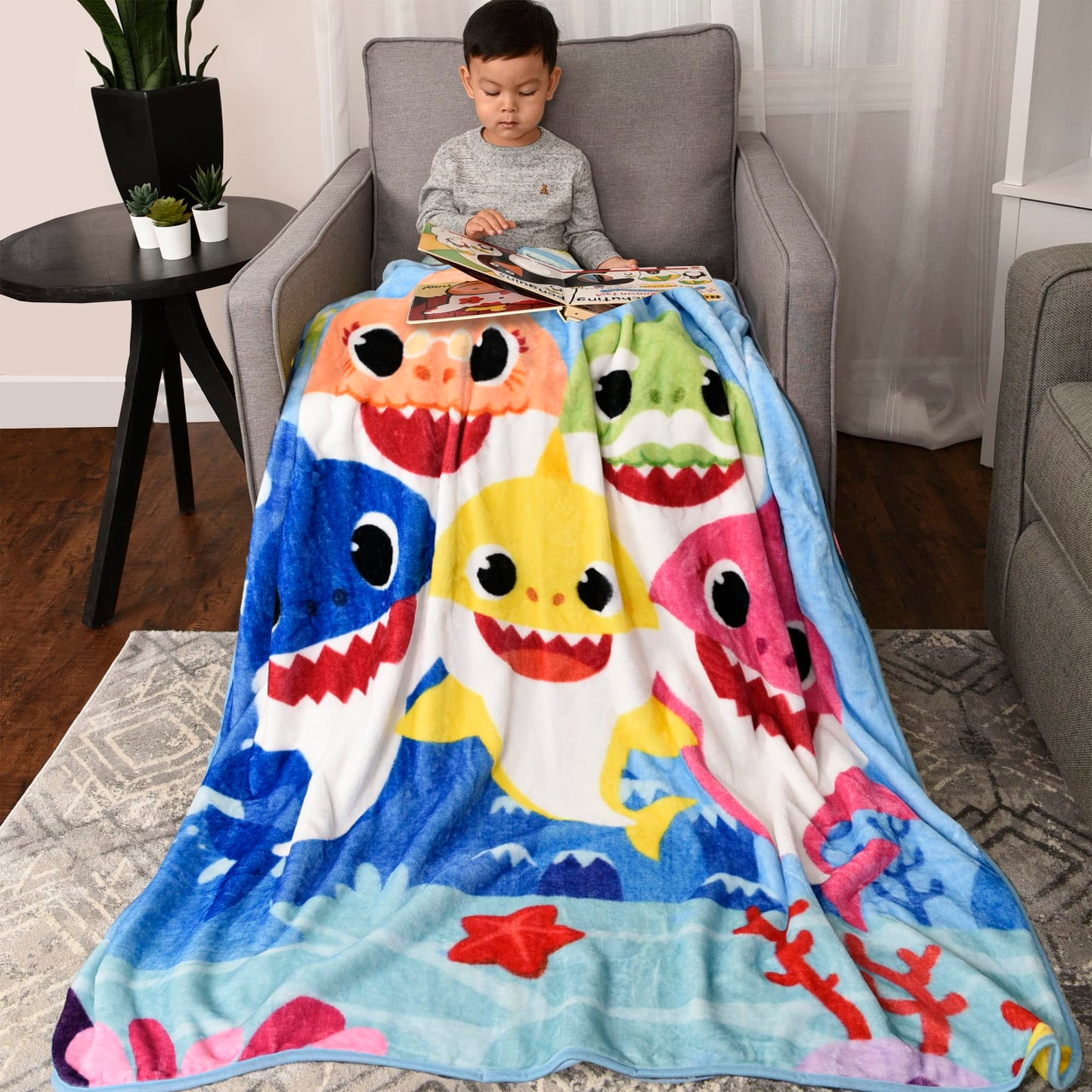 Baby Shark Kids Fleece EXPRESSIONS Throw Blanket – 50 x 60 inches Soft Plush Throw for Boys & Girls – Warm, Lightweight, Toddler Bedding for Bed, Couch, Travel, Naptime (Official Baby Shark Product)