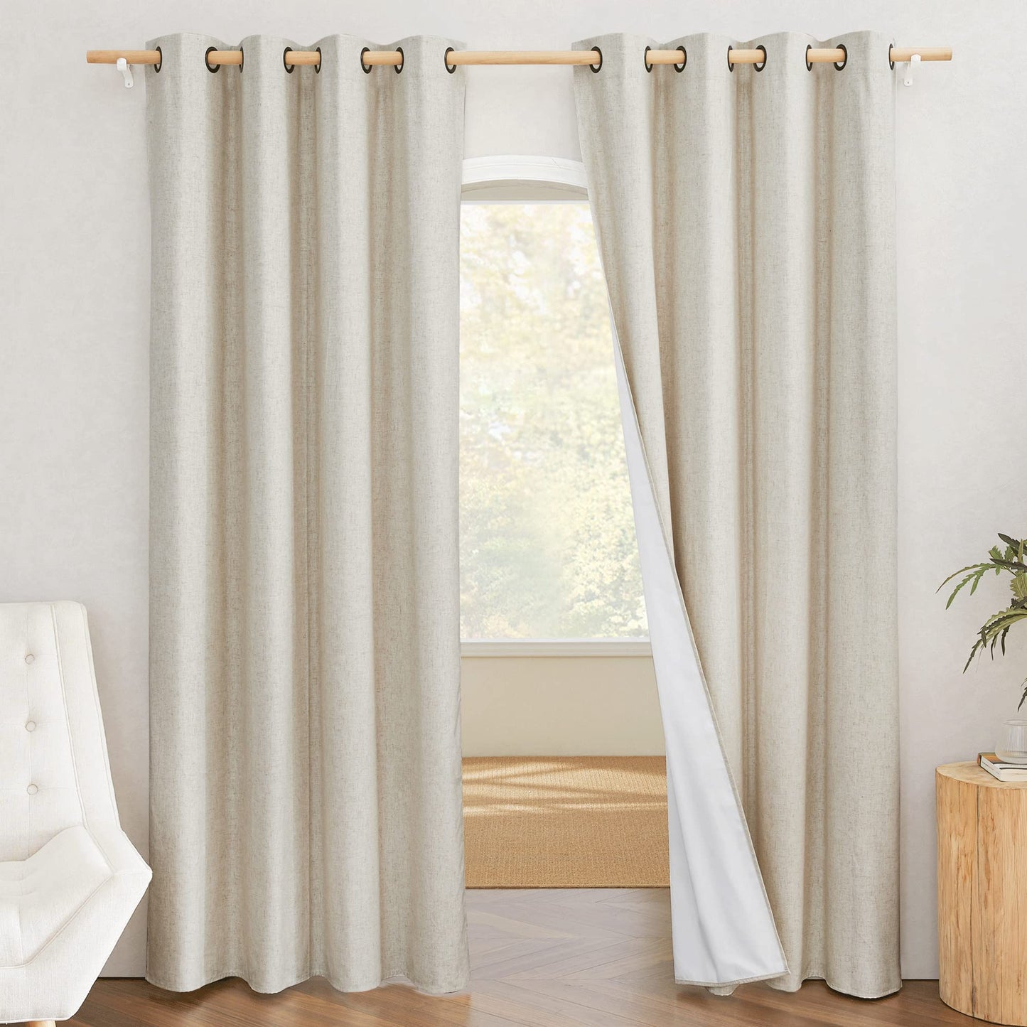 NICETOWN Linen Curtains 84 Inch Long 100% Blackout 2 Panels Natural Thick Farmhouse Living Room Soundproof Curtain Thermal Insulated Window Treatment Door Curtain Drapes (52-Inch Width Each Panel)