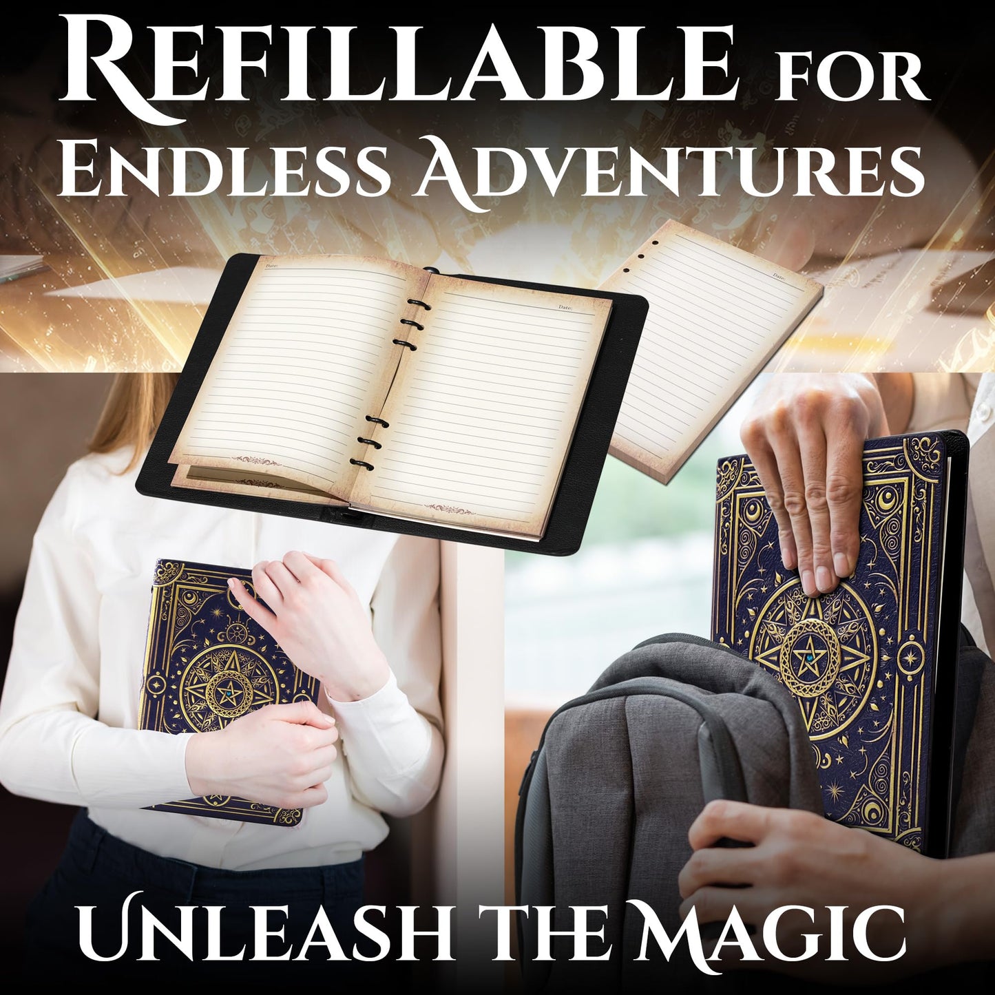 Magic Refillable Notebook Journal Binder for DND: A5 Story Forge 400 Pages (200 Sheets) with Worn Ancient Magic Design for DND or Fantasy Enthusiasts - Perfect for Dungeons and Dragons (D&D)