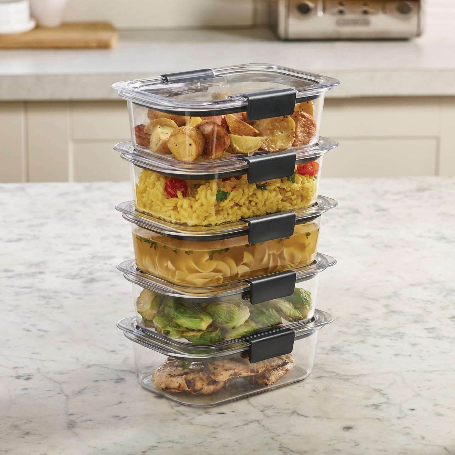 Rubbermaid 10-Piece Brilliance Food Storage Containers with Lids for Lunch, Meal Prep, and Leftovers, Dishwasher Safe, 3.2-Cup, Clear/Grey