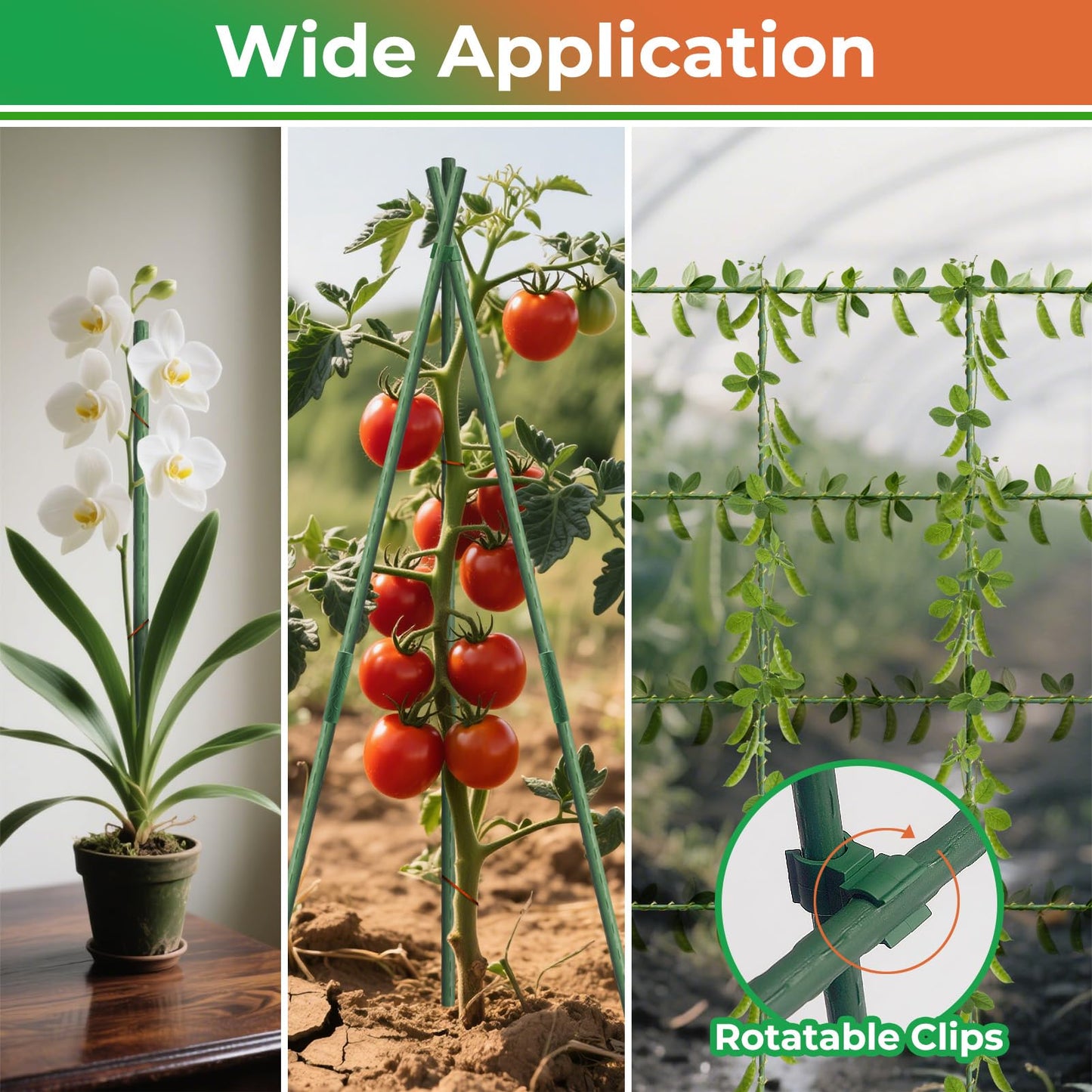 Garden Stake Kit 100 Pack Plastic Coated Metal Stick with 50 Connector 40 Rotatable Clips for Indoor Outdoor Plant Tomato Flower (100)