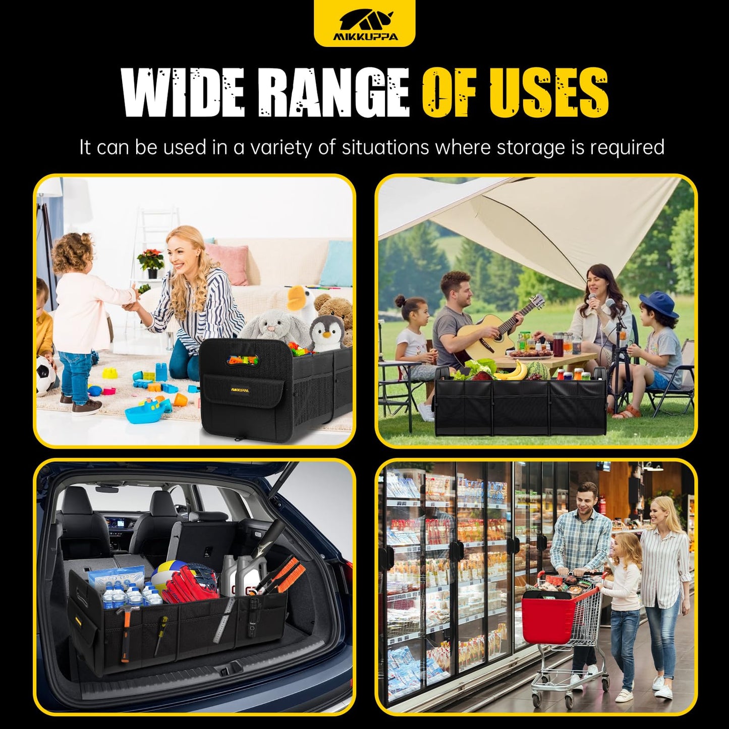 MIKKUPPA Car Trunk Organizer - 105L Collapsible Large Trunk Organizer for Groceries, Trunk Storage Organizers for SUV Auto Truck Van with Non Slip Bottom (Black)
