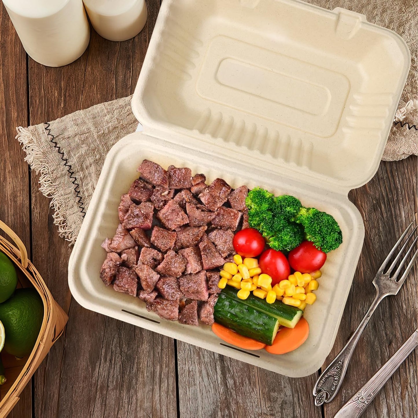 9 x 6 Clamshell Take Out Food Containers - 75 Pack Disposable To Go Containers, Compostable & Biodegradable Made of Sugar Cane Fibers