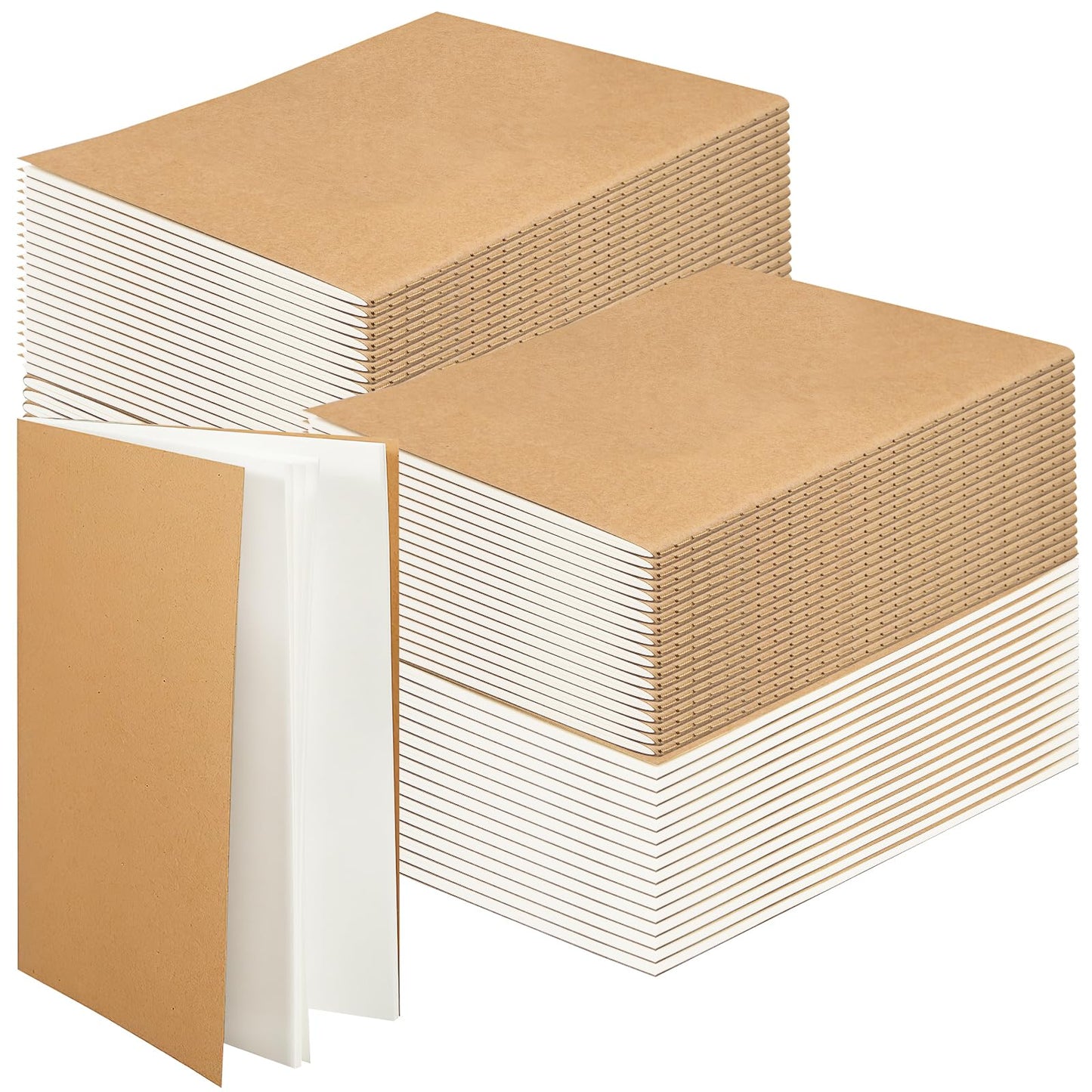 50 Pack A5 Kraft Notebook Journals, 5.5 Inch x 8.3 Inch Sketchbooks Blank Journals Bulk, Writing Sketch Travel Journal for Art Camp, Travelers, Students and Office Supplies (60 Pages 30 Sheets)