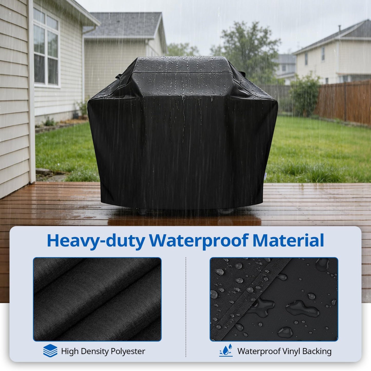 SunPatio BBQ Cover 60 Inch, Heavy-Duty Waterproof Gas Grill Cover, UV and Fade Resistant Barbecue Cover, All Weather Protection for Napoleon Weber Charbroil Nexgrill Kenmore Grills and More, Black