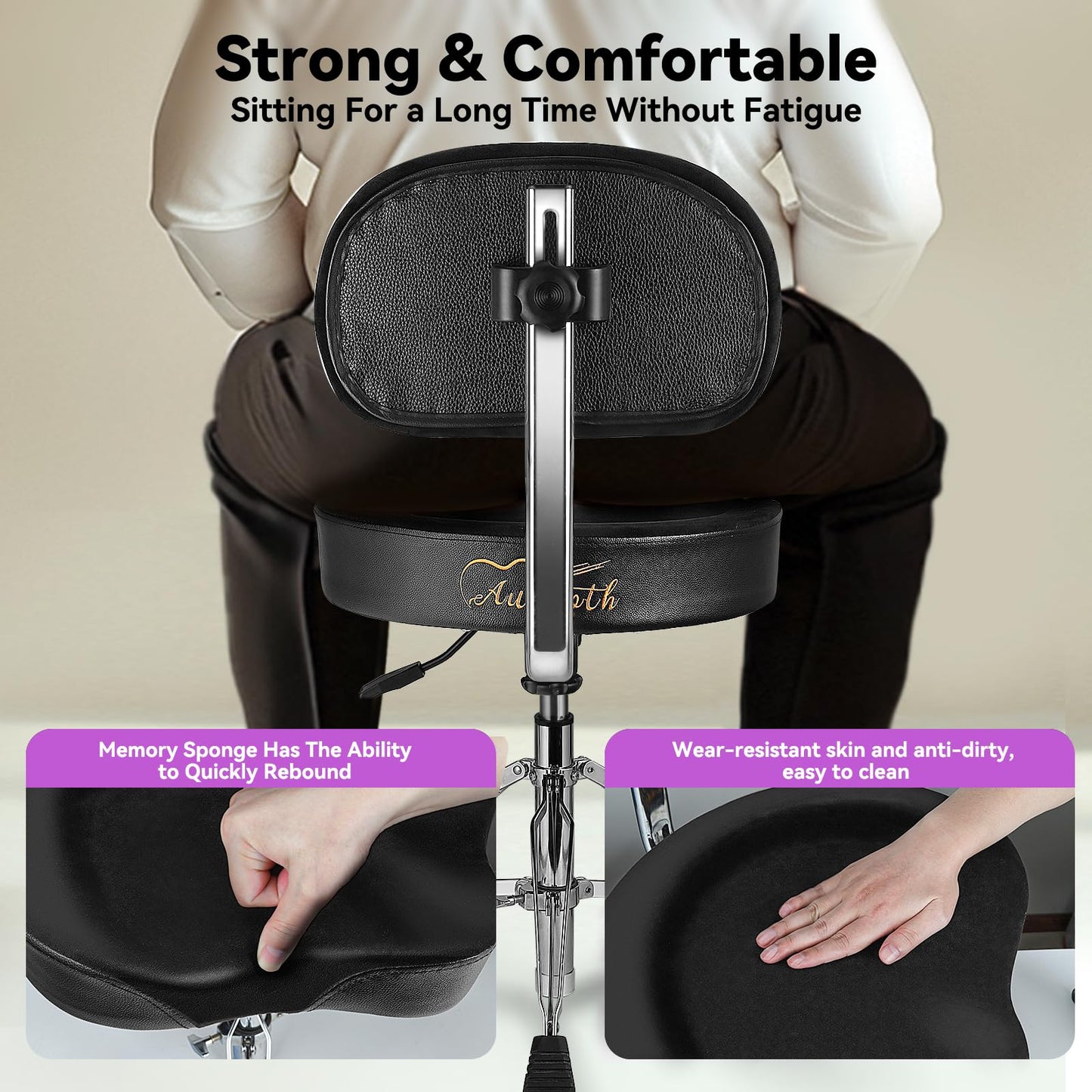Drum Throne with Adjustable Height, Thick Padded Seat for Comfort, Heavy-Duty Steel Base & Non-Slip Feet – Perfect for Beginners, Professionals & Home Use