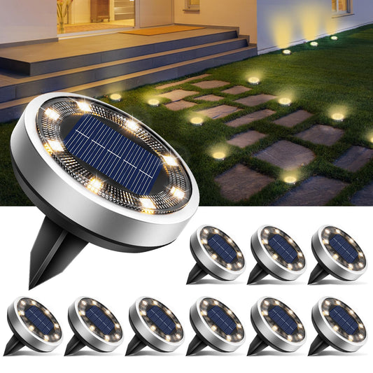 btfarm Solar Ground Lights, 10 Pack 8LED Solar Lights Outdoor Waterproof Garden, Pathway Lights Solar Powered in-Ground Lights, Disk Lights Landscape Lighting for Lawn Patio Yard Driveway, Warm White