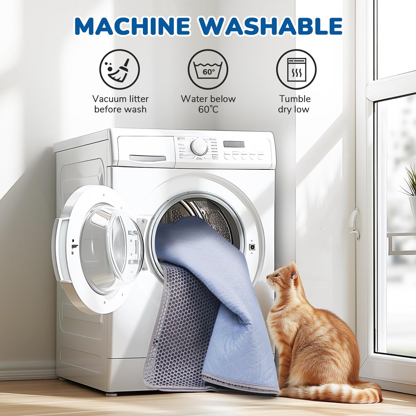 BurgeonNest Cat Litter Mat 119x89cm, Upgraded Felt & Fabric Material Tapis Litiere Chat for Fewer Creases, Urine-Proof Machine Washable Double Layer Hold 3-4 Litter Boxes, Non-Slip, Soft on Paws, Grey