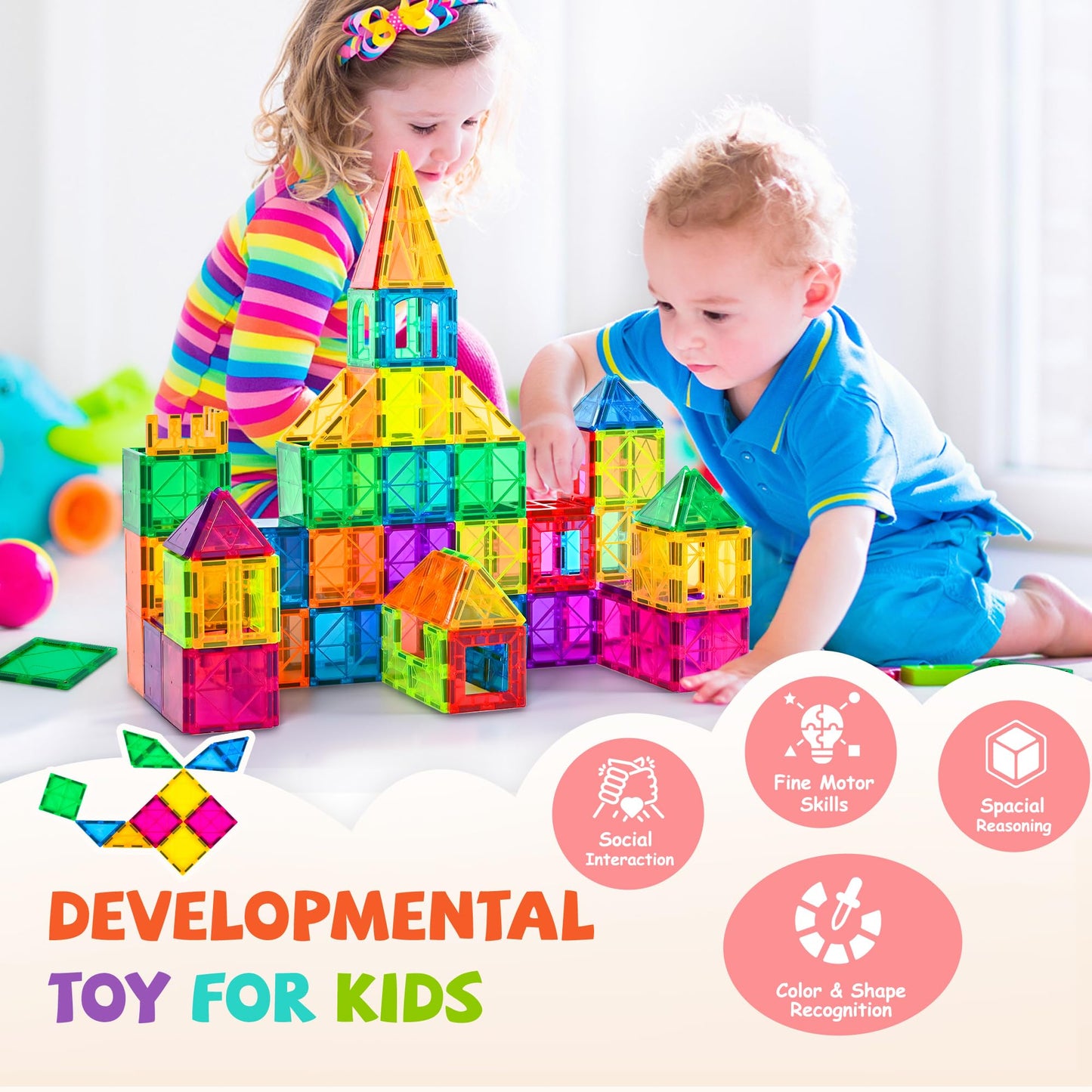 cossy 120Pcs Magnetic Tiles Magnetic 3D Building Blocks Set Educational Construction Toys for 3+ Year Kids with Stronger Magnets, Educational, Recreational, Conventional