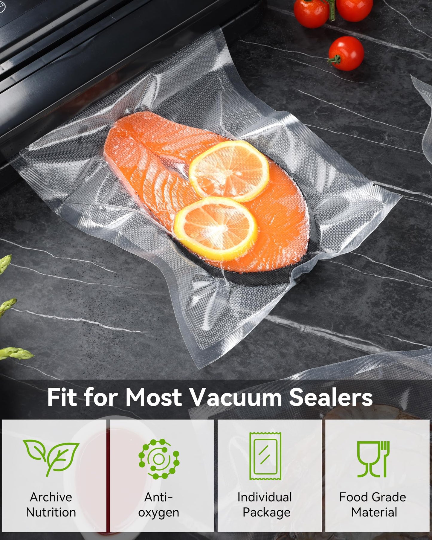 300 Count Vacuum Sealer Bags for Food Saver, 8x12 Inch Quart Size, BPA Free Precut Sous Vide Bags, Commercial Grade Vacuum Seal Bags for Food Storage, Compatible with All Vacuum Sealer Machines
