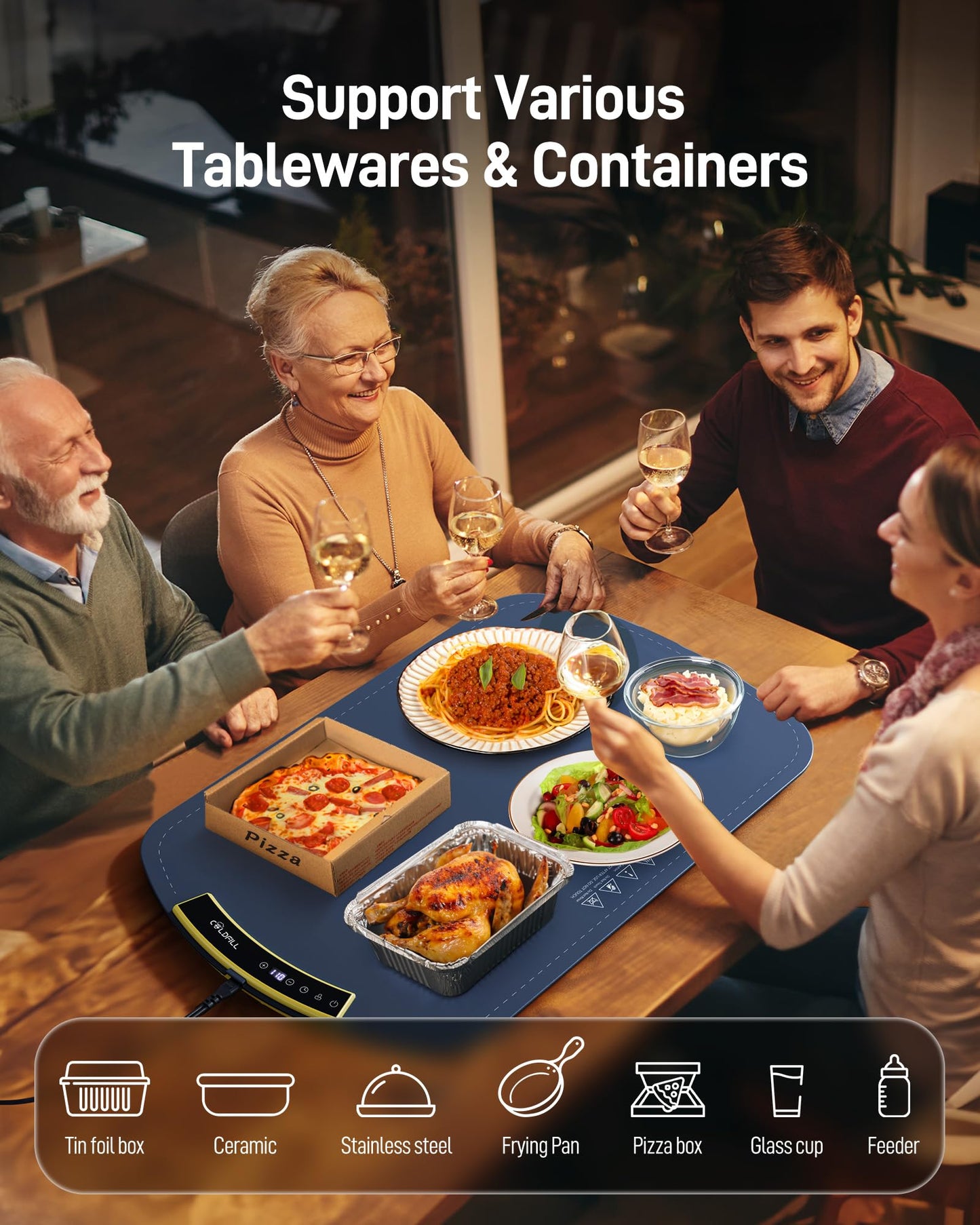 COLDFILL Food Warming Mat, Food Warmer for Buffet, Portable Electric Warming Trays for Food with 8 Temperature Settings, Whole-Surface Heating in 5s, for Parties, Gatherings, and Everyday Use