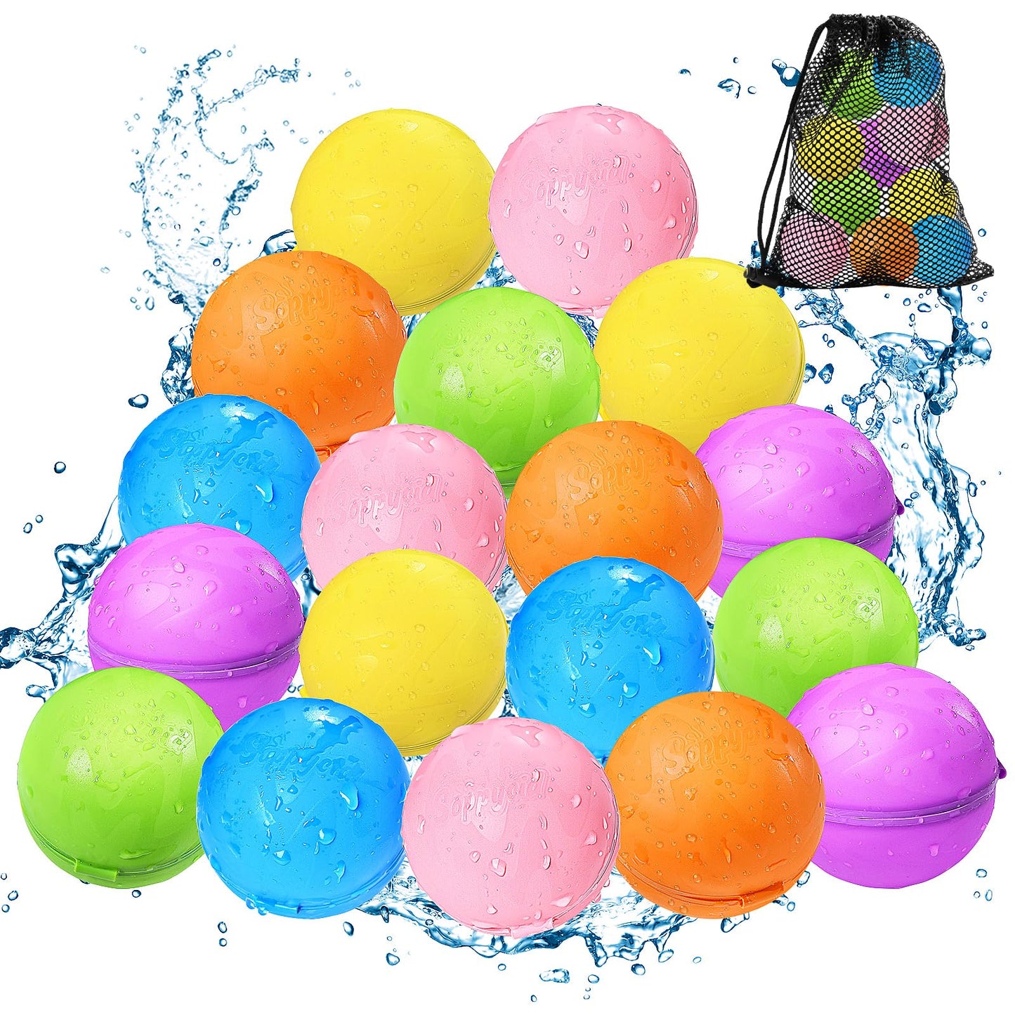 Reusable Water Bomb Balloons, Silicone Water Splash Ball with Mesh Bag, Quick Self-Sealing Water Bomb for Kids Adults Outdoor Activities Water Games Toy Outside Summer Fun Party Supplies (18 pack)
