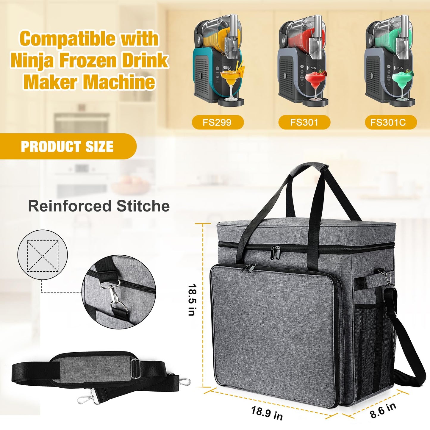Lukeline Carrying Bag for Ninja Slushie Machine FS301C/FS301/FS299, Portable Outdoor Smoothie Frozen Drink Maker Machine Bag, Gray, Large, 5889.9 Cubic Inches, Foldable and Easy to Carry