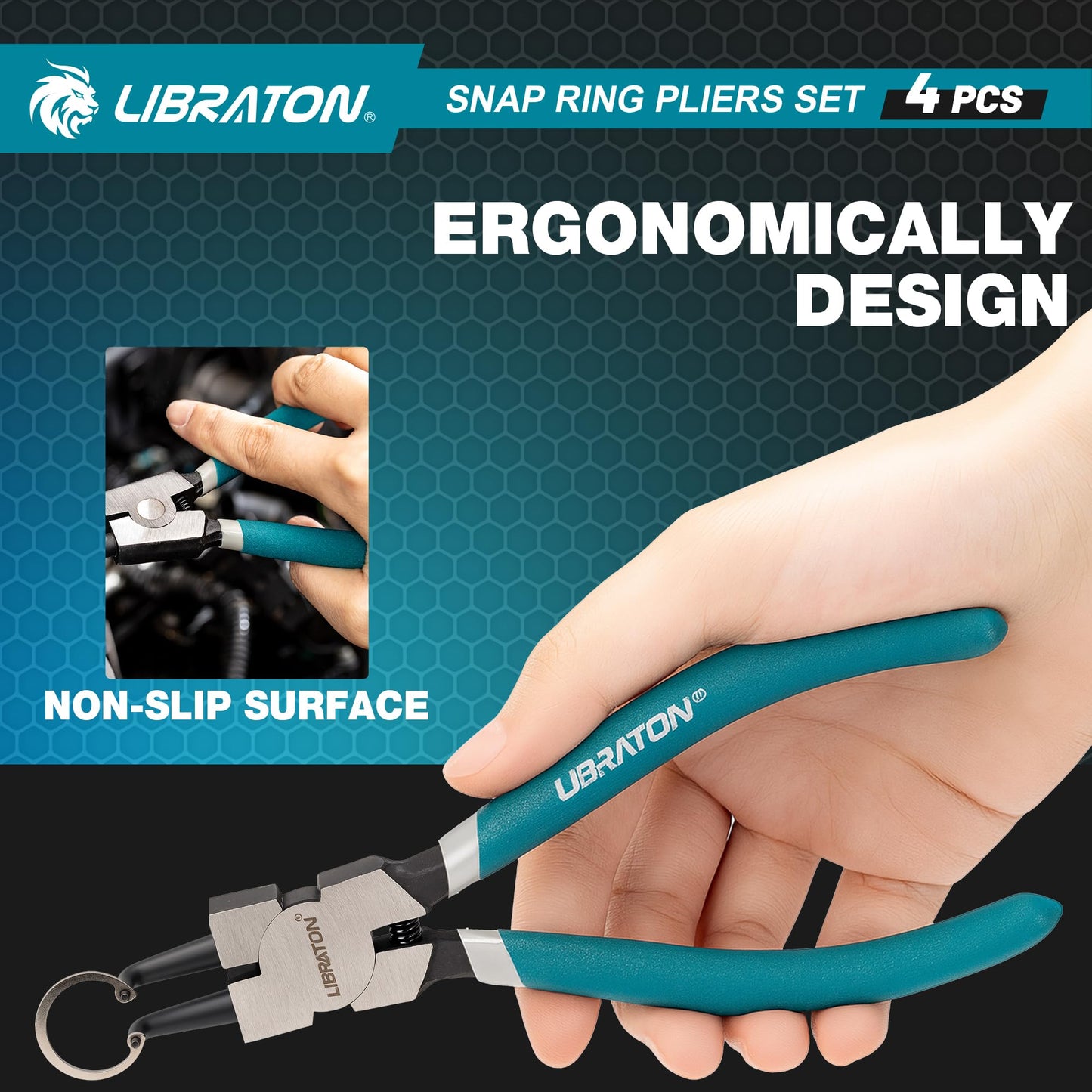 LIBRATON Snap Ring Pliers Set, 7-Inch Heavy Duty Internal/External Circlip Pliers Kit with Straight & Bent Jaw Tips, Spring-Loaded for Retaining Rings, Hoses, Gaskets, with Storage Case