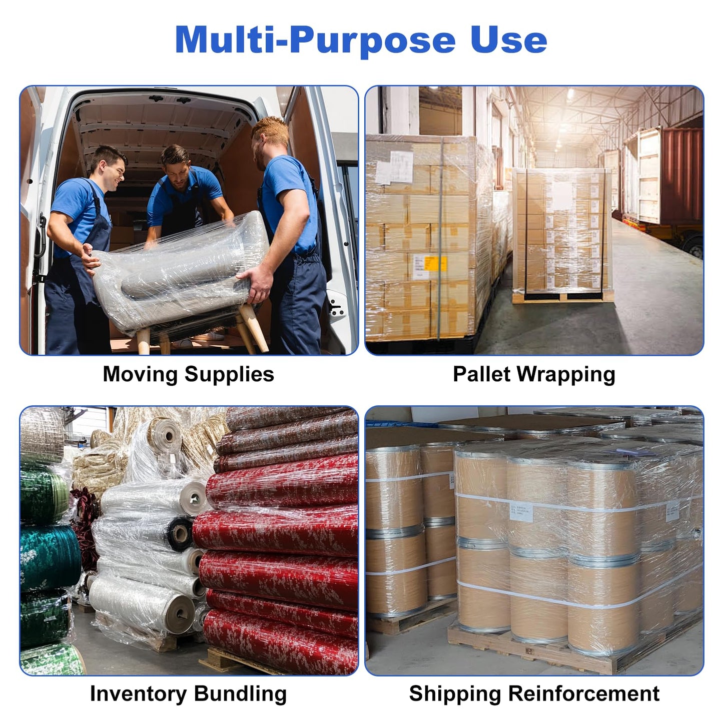 Ealyder Tape 4-Pack Industrial Mini Stretch Wrap Film 80 Gauge 5.1" 1000ft, Self-Adhering Clear Hand Stretch Wrap with Plastic Handle for Packing, Shipping, Moving & Pallet Bundling