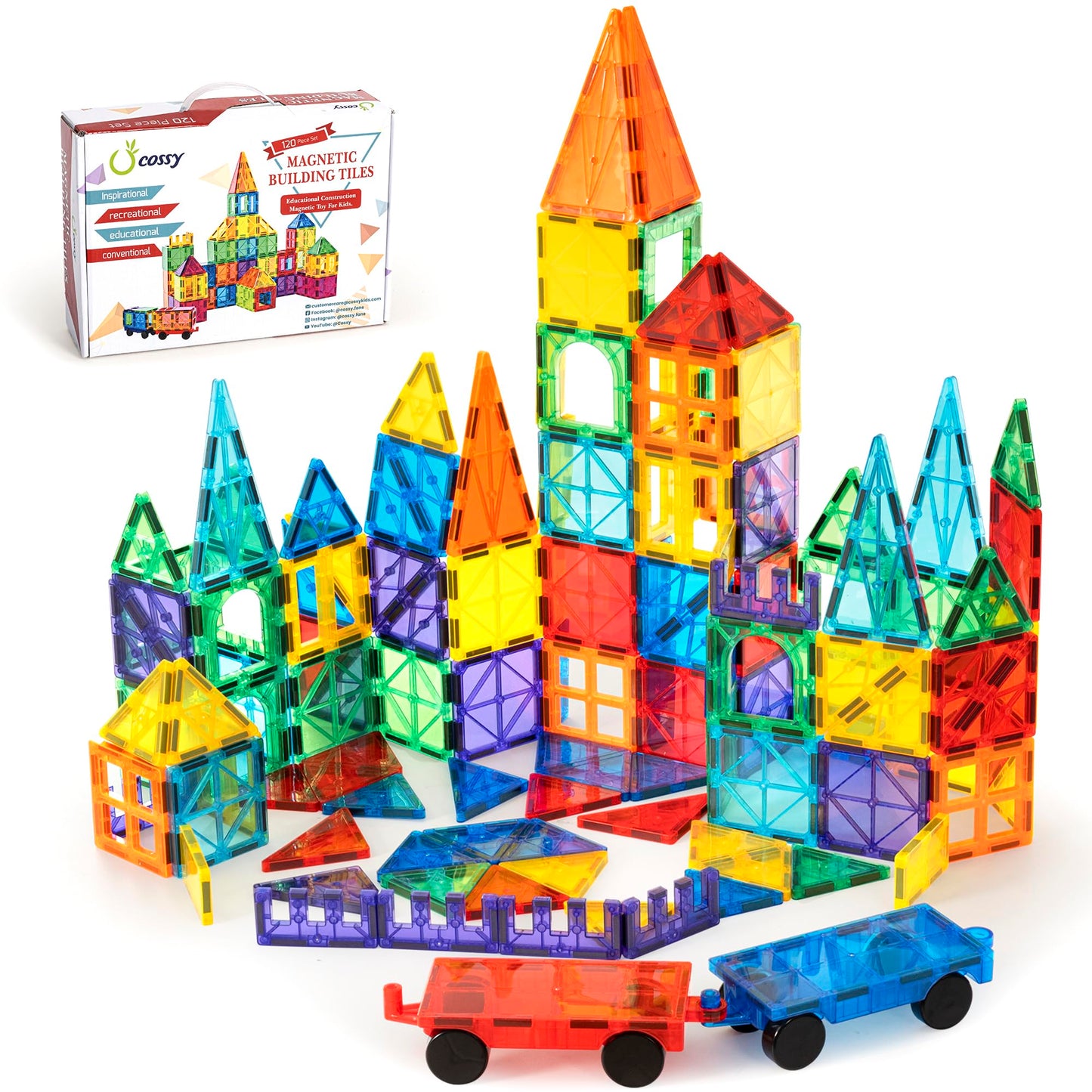 cossy 120Pcs Magnetic Tiles Magnetic 3D Building Blocks Set Educational Construction Toys for 3+ Year Kids with Stronger Magnets, Educational, Recreational, Conventional