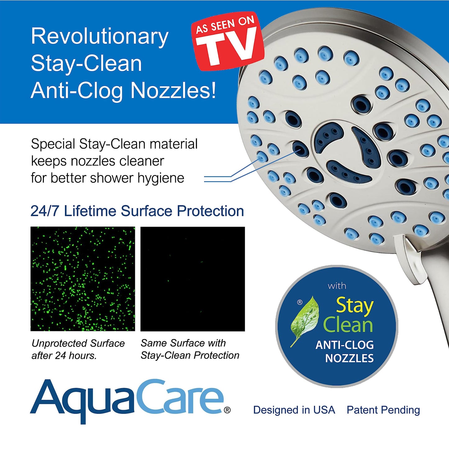 AquaCare As-Seen-On-TV High Pressure 48-setting Rain & Handheld 3-way Shower Head Combo - Anti-clog Nozzles/Tub, Tile & Pet Power Wash/Extra Long 6 ft. Stainless Steel Hose/Satin Nickel Finish