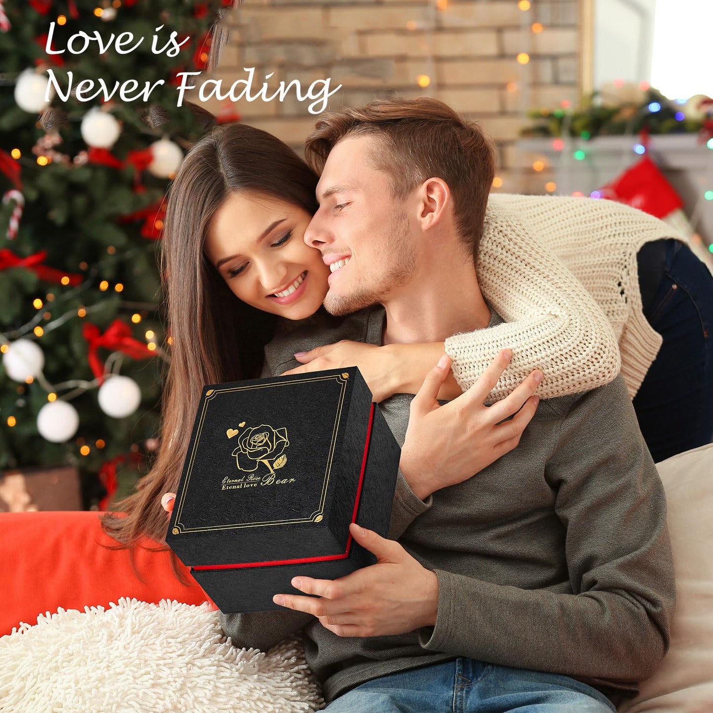 Mikasol Romantic Teddy Red Bear with Preserved Rose - Real Rose in Elegant Black Gift Box for Valentine's Day, Anniversaries, Weddings, Bridal Showers, and Mother's Day