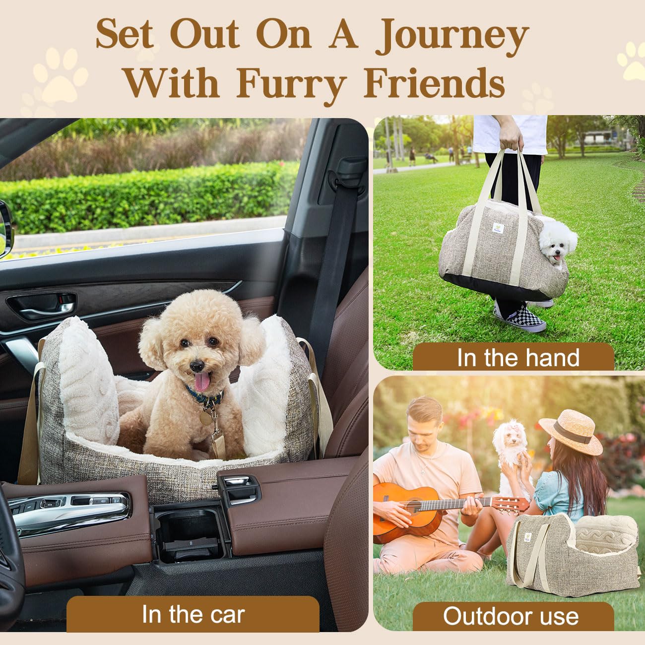 Pawaboo Small Dog Car Seat -Extra Soft- Dog Bed Car Seat for Small Dogs, Puppy Seat for Car with Fixed Buckle and Safety Leash, Thickened Dog Bed Car Seat, Pet Travel Carrier Bed Up to 25lbs