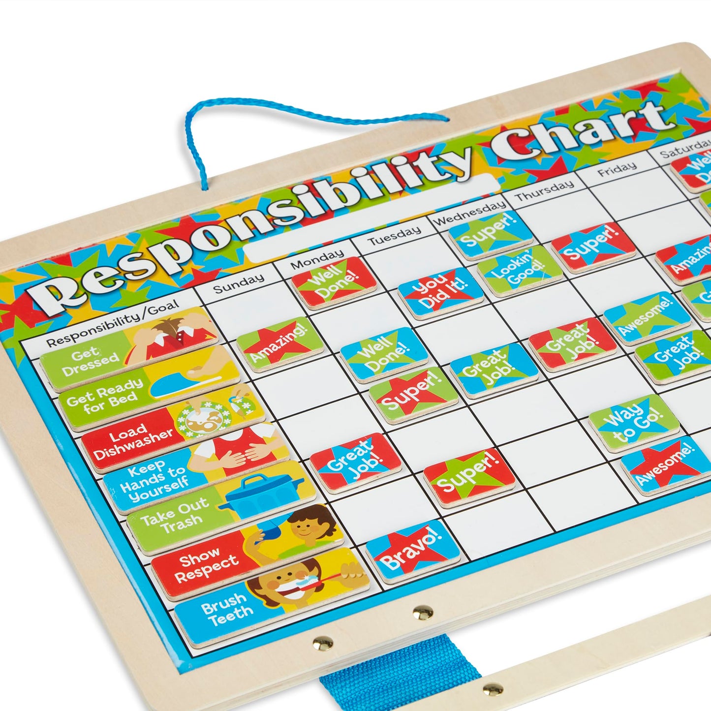 Melissa & Doug Magnetic Wooden Responsibility ChartToddler Routine, Kids Reward Board, Chores Chart, Responsibility Tool for Kids Ages 3+