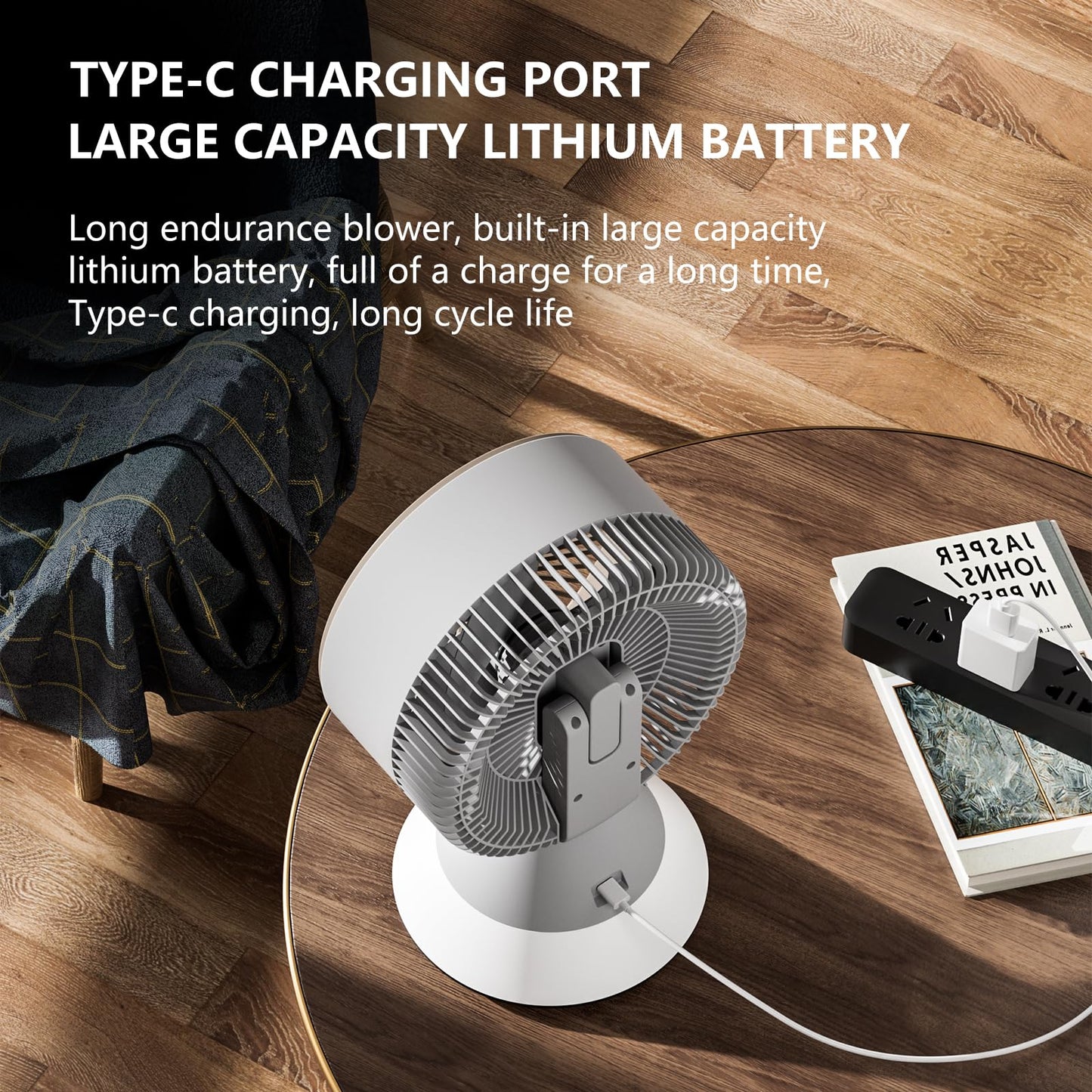 CIBAILbasr Small Desk Fan for Bedroom,10 Inches Portable Electric Table Air Circulation Fan,USB-C Rechargeable Powerful with 3 Speed 360° Adjustable Tilt for Whole Room (Gery)