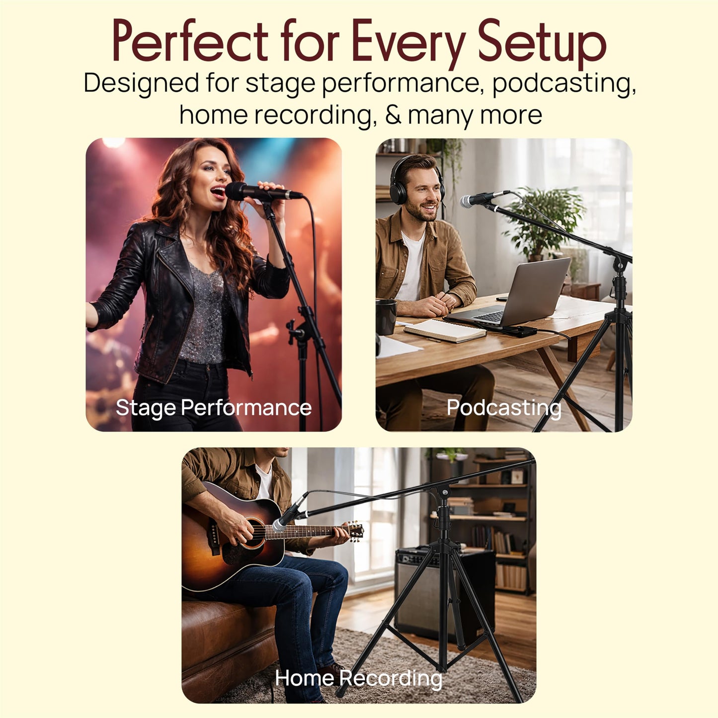 Pyle Heavy Duty Microphone Stand with Boom Arm – Adjustable Height 51”–78”, Telescoping 29.5” Boom, 5/8” Adapter, Studio & Stage Mic Stand