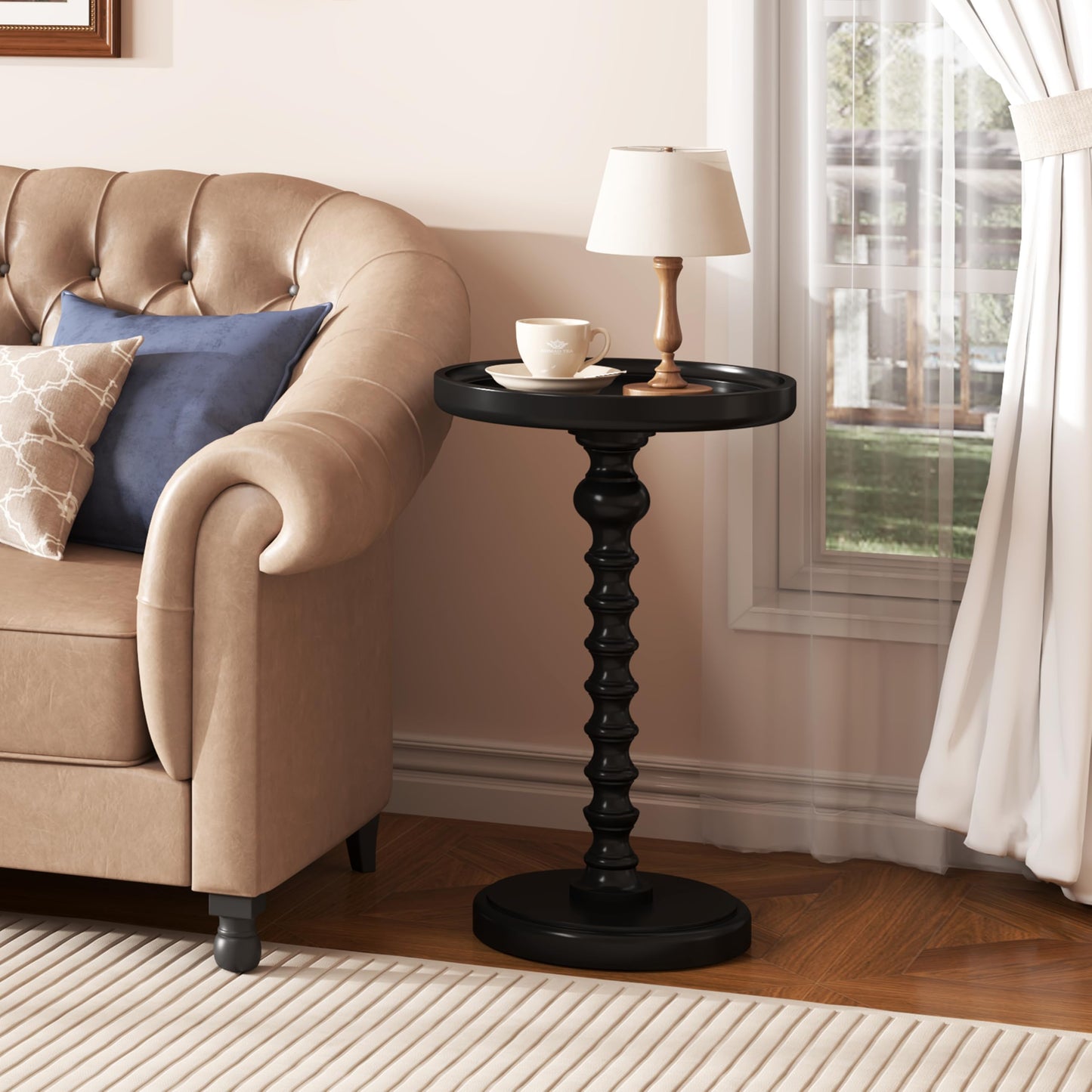 Yusong Round Side Table, Small Drink Table for Small Spaces, Industrial End Table, Accent Nightstand Bedside Table for Living Room, Bedroom, Sofa Couch,Black