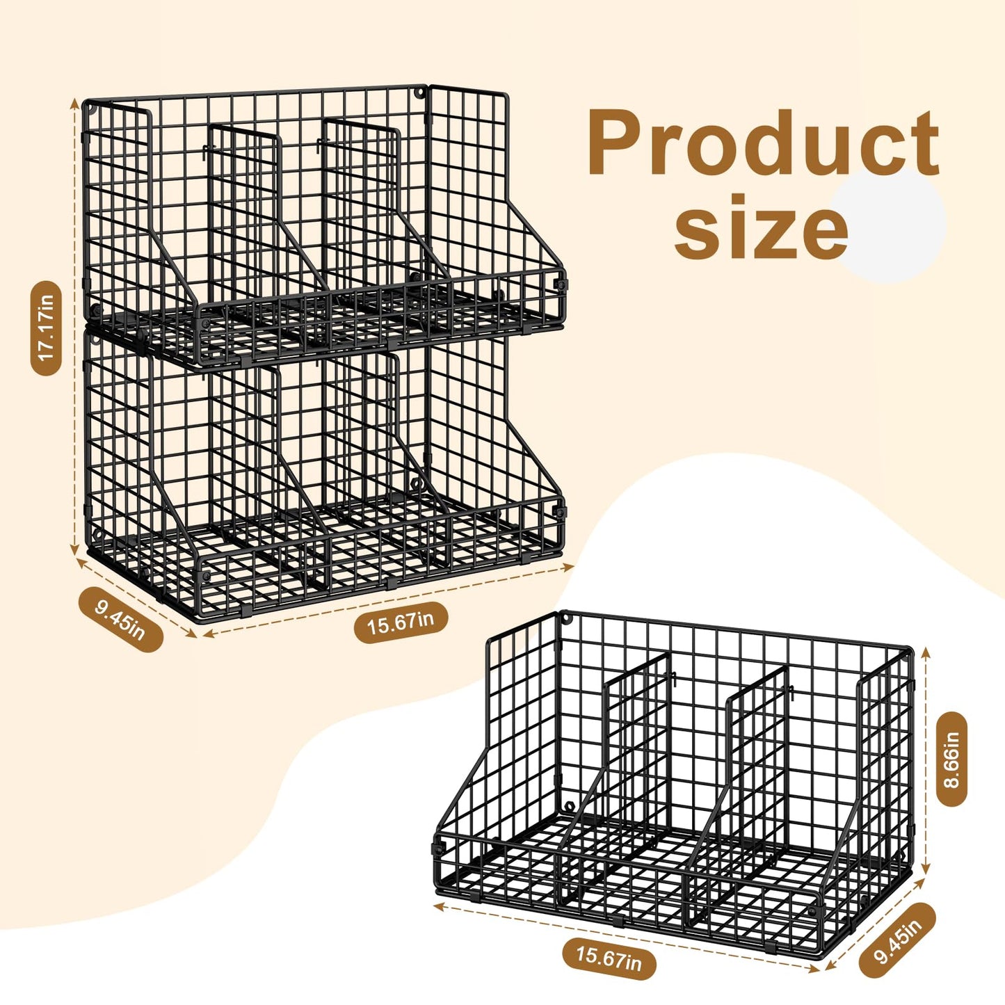 2 Pack Stackable Can Rack Organizer for Pantry Storage,Can Dispensers with 4 Adjustable Dividers, 2-Tier Metal Wire Basket Beverage Pop Soda Rack for Kitchen Cabinet Pantry, Black