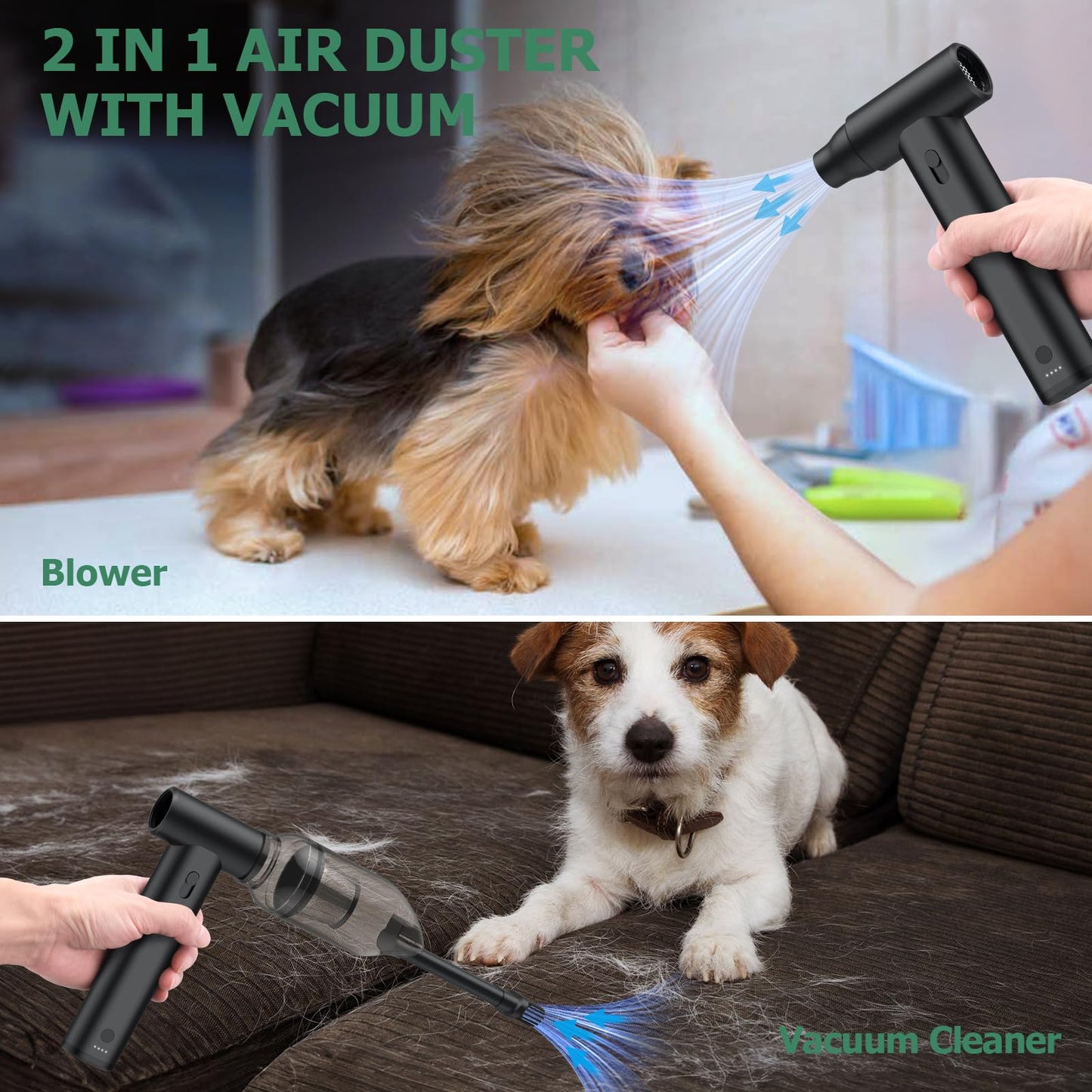 2-in-1 Air Duster and Vacuum Cleaner Cordless Air Blower with Adjustable Speed 37m/s, 4 Removable Nozzles, Rechargeable Mini Blower for Keyboard, PC, Car Cleaning and Outdoor Use