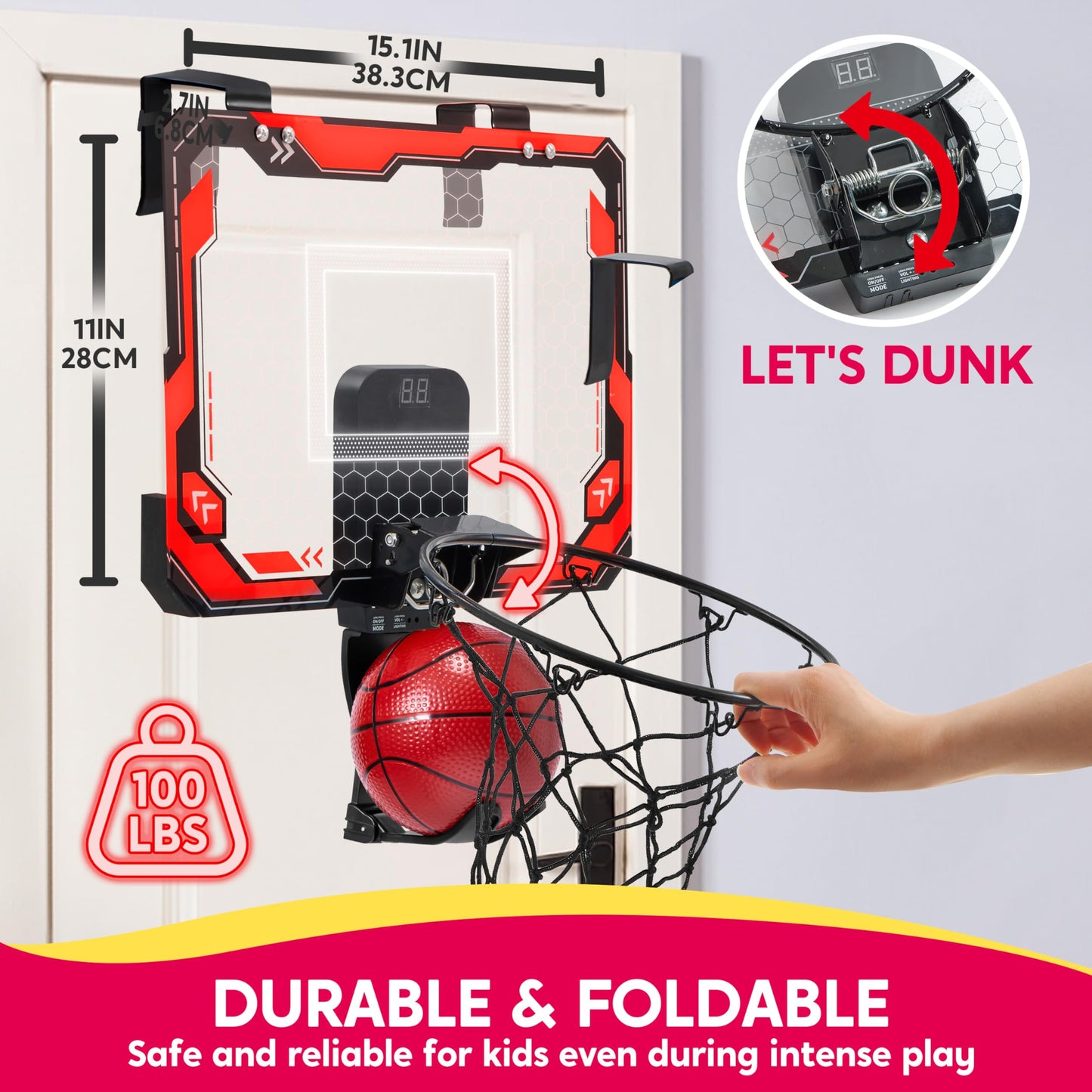 Basketball Hoop for Kids, Mini Indoor Basketball Hoop with 4 Balls Indoor Basketball Toys for 6 7 8 9 10 11 12 13 14 Year Old Sport Toys Birthday Gift
