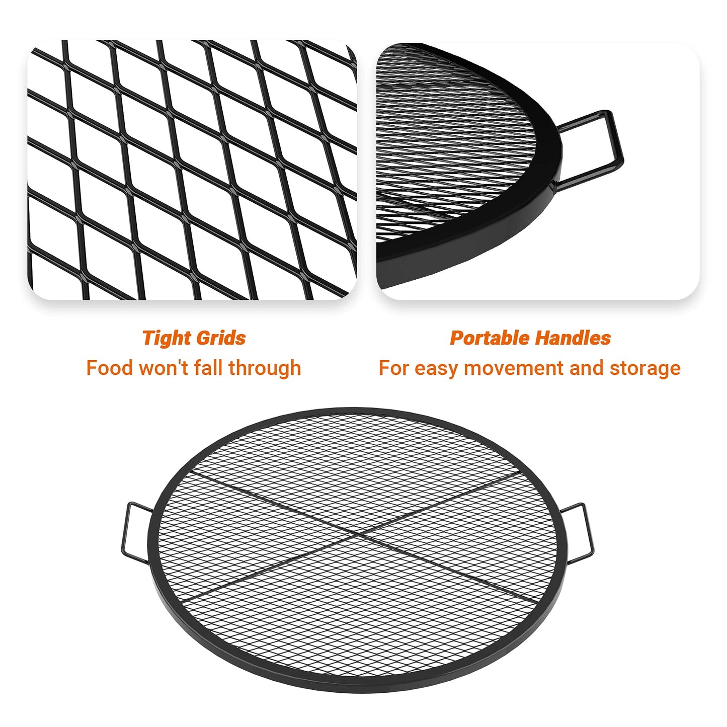 Stanbroil Heavy Duty X-Marks Fire Pit Cooking Grill Grates with Support X Wire, 24" Outdoor Round Cooking Grate BBQ Campfire Grill Grid - Camping Cookware