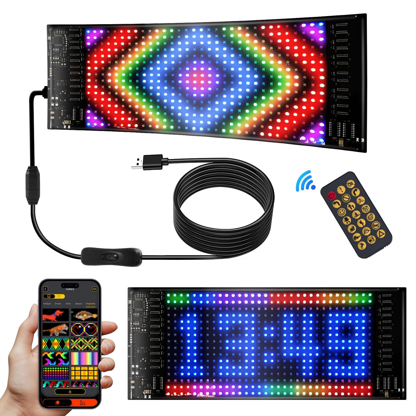 Car LED Sign, LED Light Signs for Car, 13.7"x4.01" Programmable Flexible LED Sign, APP Control DIY Custom Text Graffiti Message Pattern, FPCB Flexible Matrix Panel LED Display for Store Bar Hotel