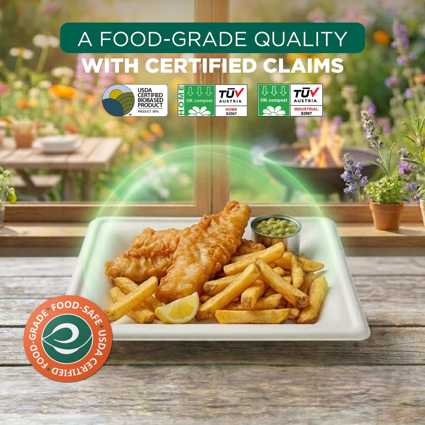 ECO SOUL 8 Inch Compostable Disposable Paper Plates [200 Pack] Food Safe 100% Virgin Bagasse Pulp Heavy Duty Biodegradable Microwave Safe Large Square Dinner Plate for Party, Picnic & BBQ (White)