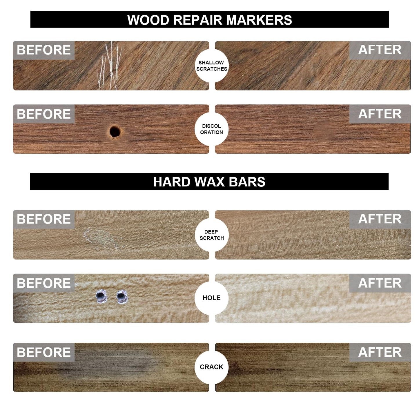 Hardwood Floor Repair Kit -11PCS Laminate Vinyl Floor Wax with 8PCS Wood Furniture Touch Up Marker,Professional Restoration The Scratches, Stains,Holes on Any Wood Floor and Wooden Furniture
