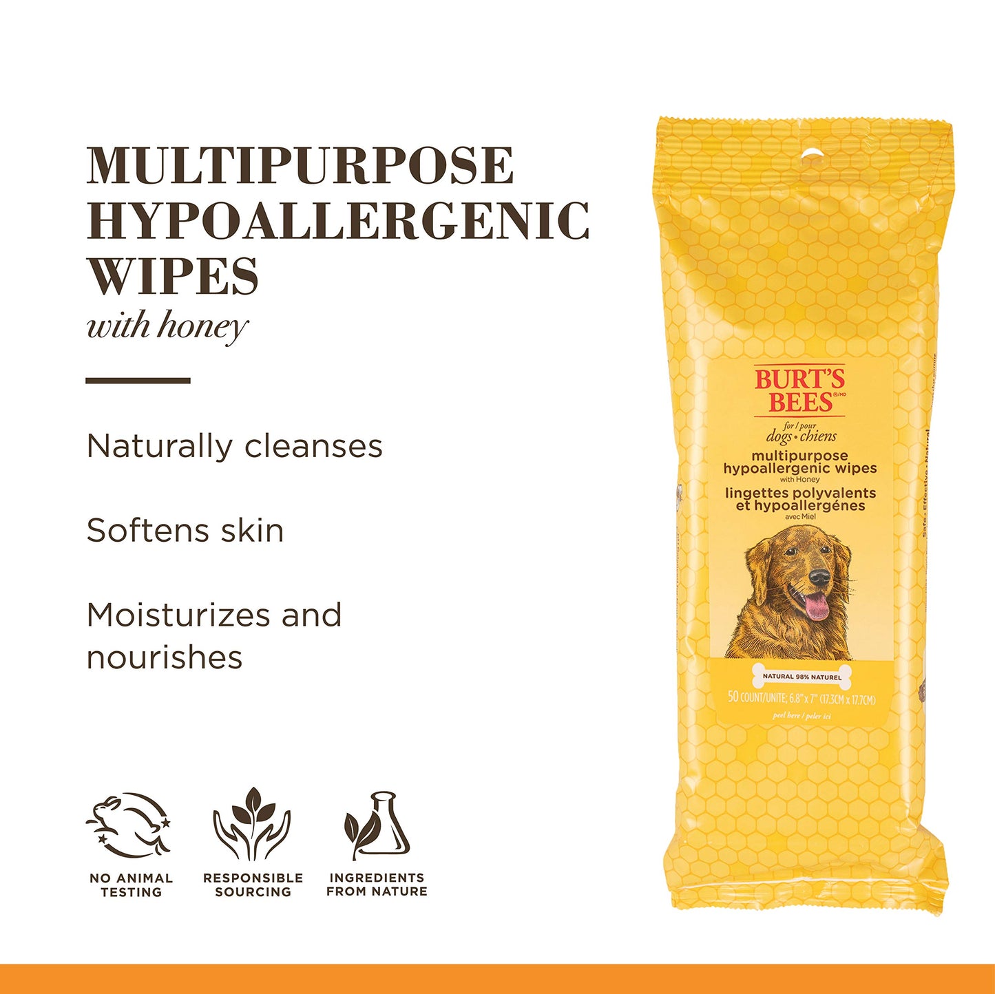 Burt's Bees FFP7488AMZ3 for Dogs Multipurpose Grooming Wipes, Pack of 3 | Best Wet Grooming Wipes for All Dogs and Puppies