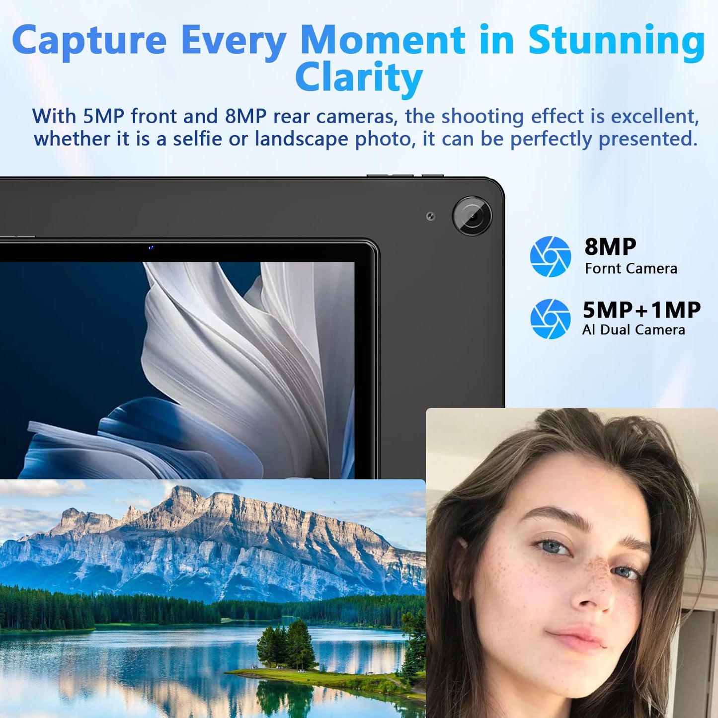 10 Inch Tablet, Android 15 Tablets with 18GB RAM+128GB ROM(Expand to 1TB), Octa Core 1280 * 800 IPS HD Display, 6000mAh Battery, Dual 5MP+8MP Camera, 5G/2.4G WiFi