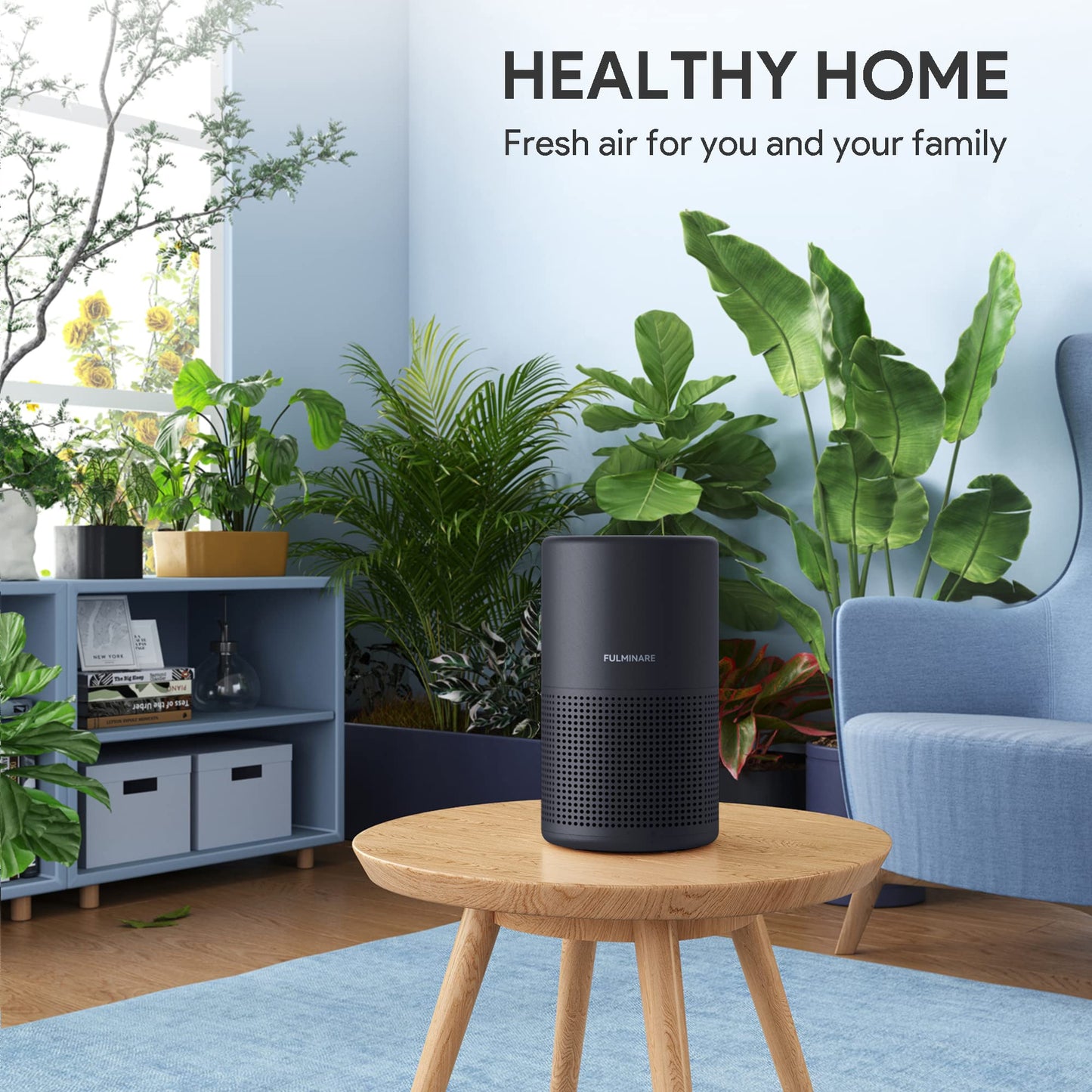 FULMINARE Air Purifiers for Bedroom H13 HEPA Air Purifier with LED Light, Timing Settings, 3 Speeds, Smart Portable Air Purifier for Home, Smoker, Remove 99.97% Dust (1 Pack Black)