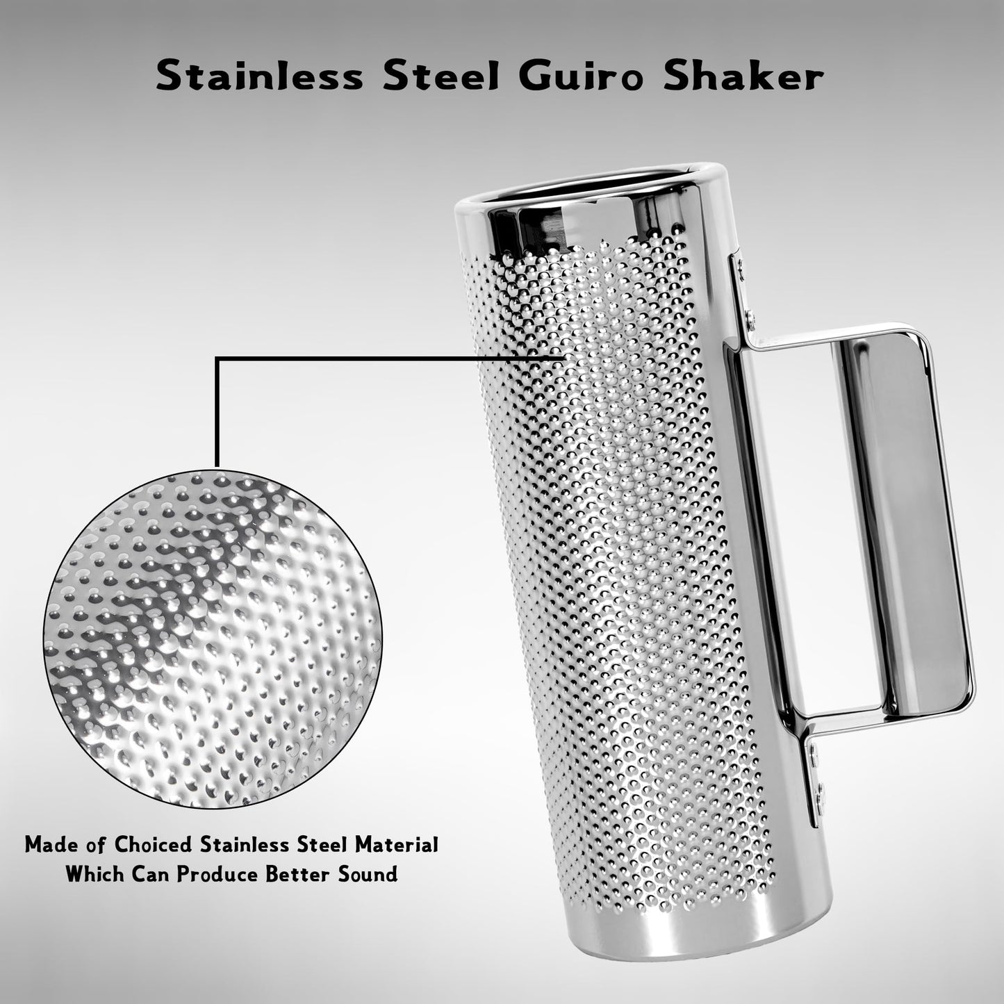 YAYUZEST Guiro Shaker Stainless Steel Percussion Guiro Musical Instruments with Scraper (6" x 12")