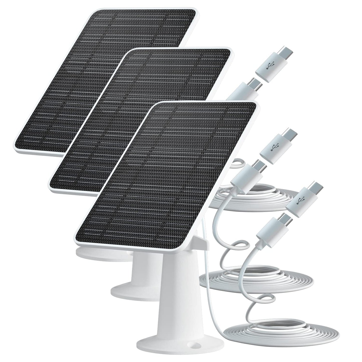 Solar Panel Charger Compatible with Eufycam 3/3C/2C/2C Pro/E40/E20/2/2 Pro/E/L20/L40/Solo/SoloCam Spotlight, 5W Solar Panel for Eufy Camera, Micro USB & USB-C Port, 9.8ft Cable, P65 Waterproof, 3 Pack