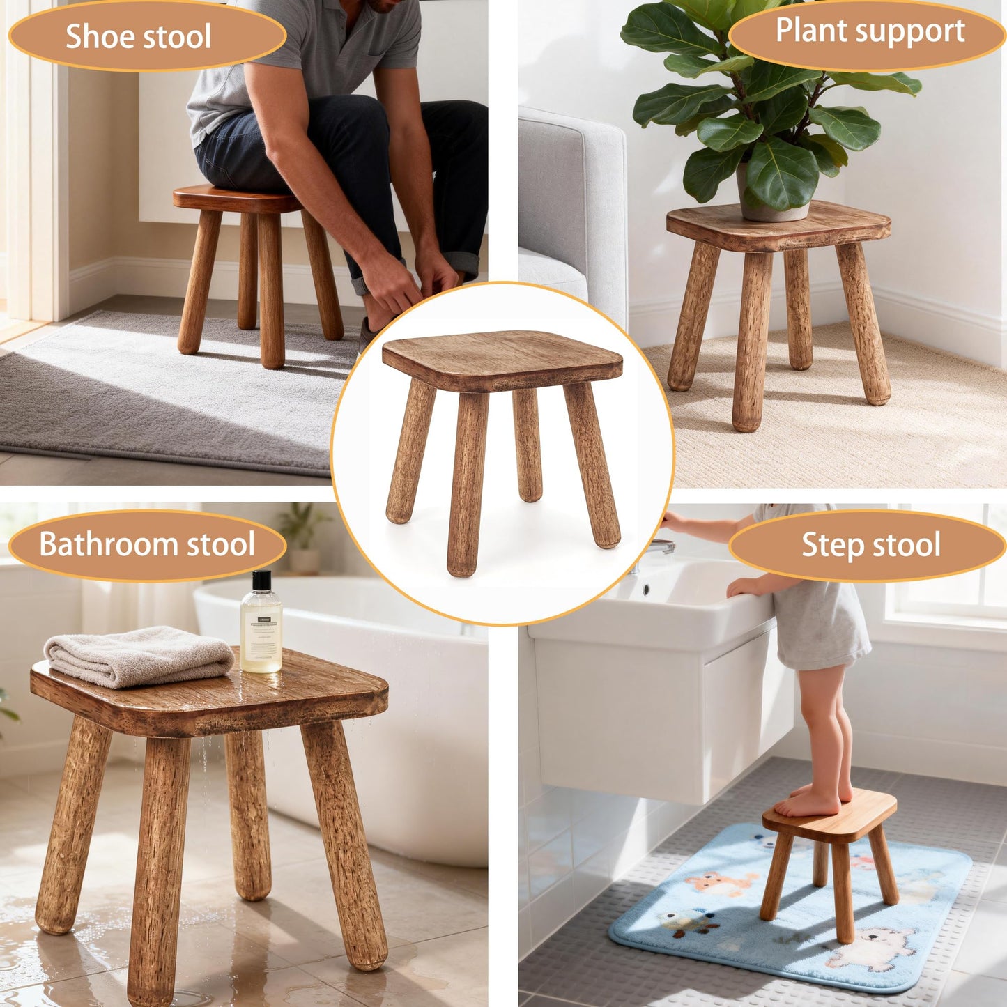 XIHESHIJ 11.6" Non-Slip Wooden Step Stool - Compact & Sturdy, 250 Lbs Capacity, Easy Assembly for Bedroom, Bathroom, Kitchen Toddler Chair Wooden Kids Desk (Walnut)