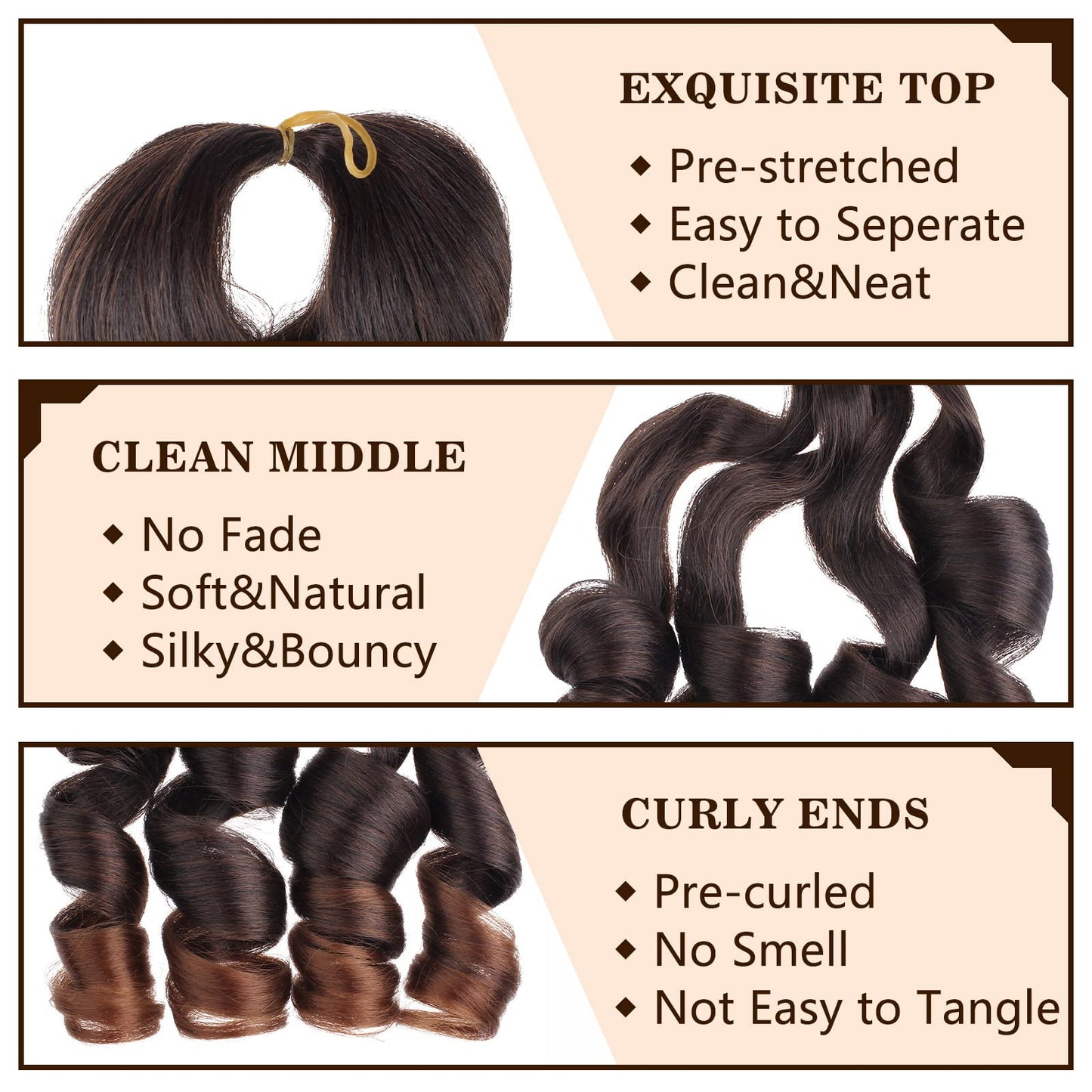 COOKOO 9 Pack Pre Stretched French Curls Braiding Hair 22 Inch 75g/Pack Ombre Brown Goddess Crochet Hair Loose Wavy Crochet Braids Hair with Curly Ends Wavy Synthetic Braiding Hair Extensions T30#