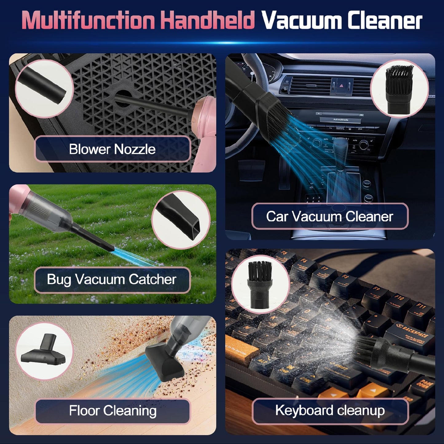 Car Vacuum Cleaner Cordless Handheld Small Vacuum Cleaners 26000PA Powerful Portable USB 3 Modes Mini Vacuum for Home Office car pet Kitchen