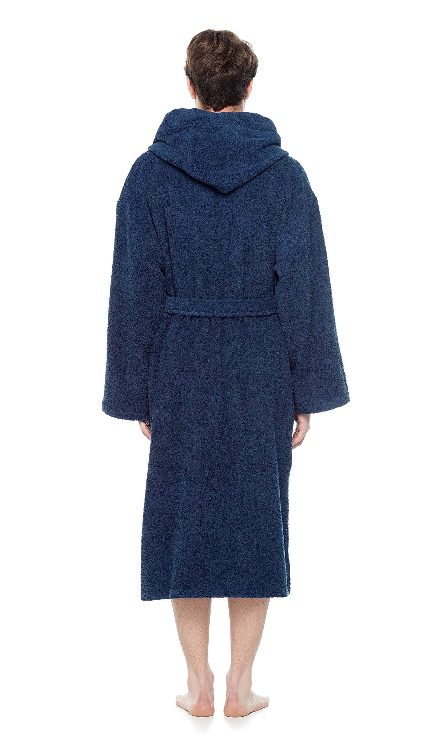 Arus Men's Hooded Classic Bathrobe Turkish Cotton Robe with Full Length Options (XXL,N.Blue)