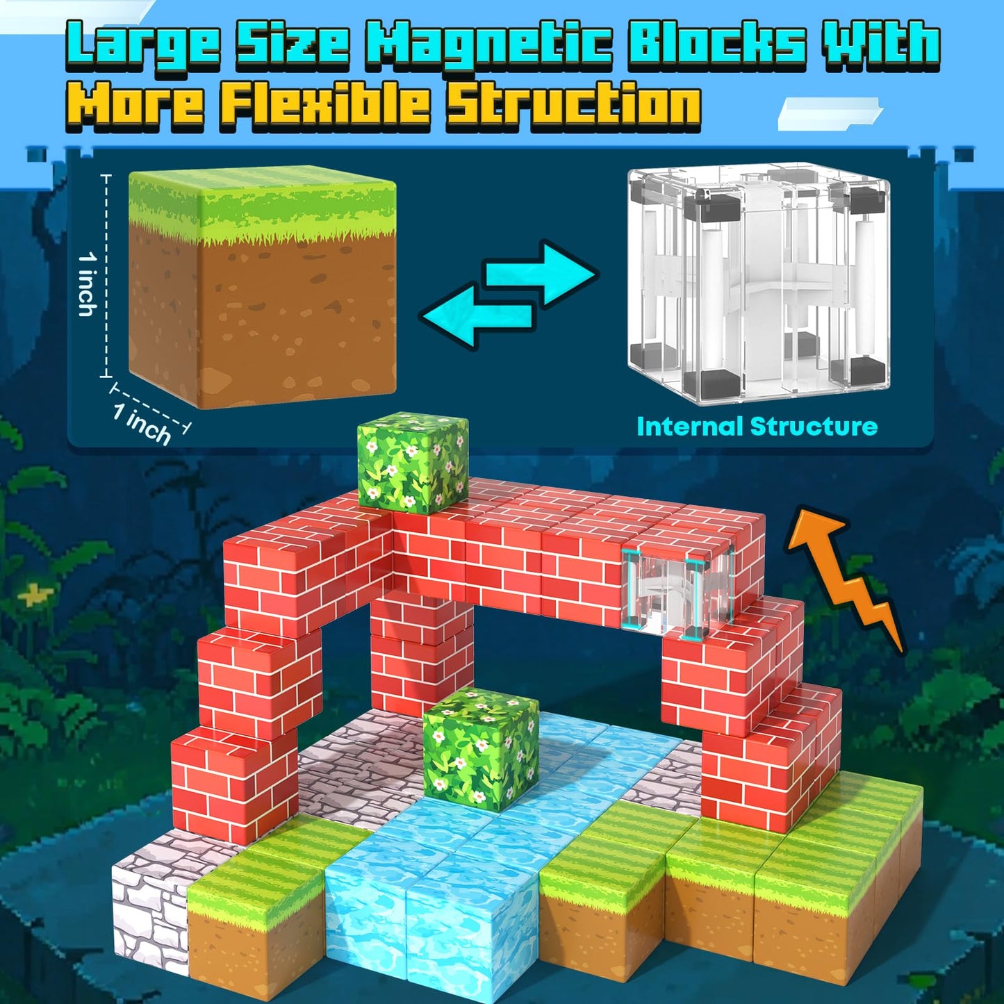 100PCS Magnetic Blocks-Build Mine Magnet World Forest Edition Toddler Toys for 3+ Years Old Boys, Magnetic Tiles Sensory Building Toys for Toddlers Gifts for Boys Age 4-6 5-7, Creative Kids Games