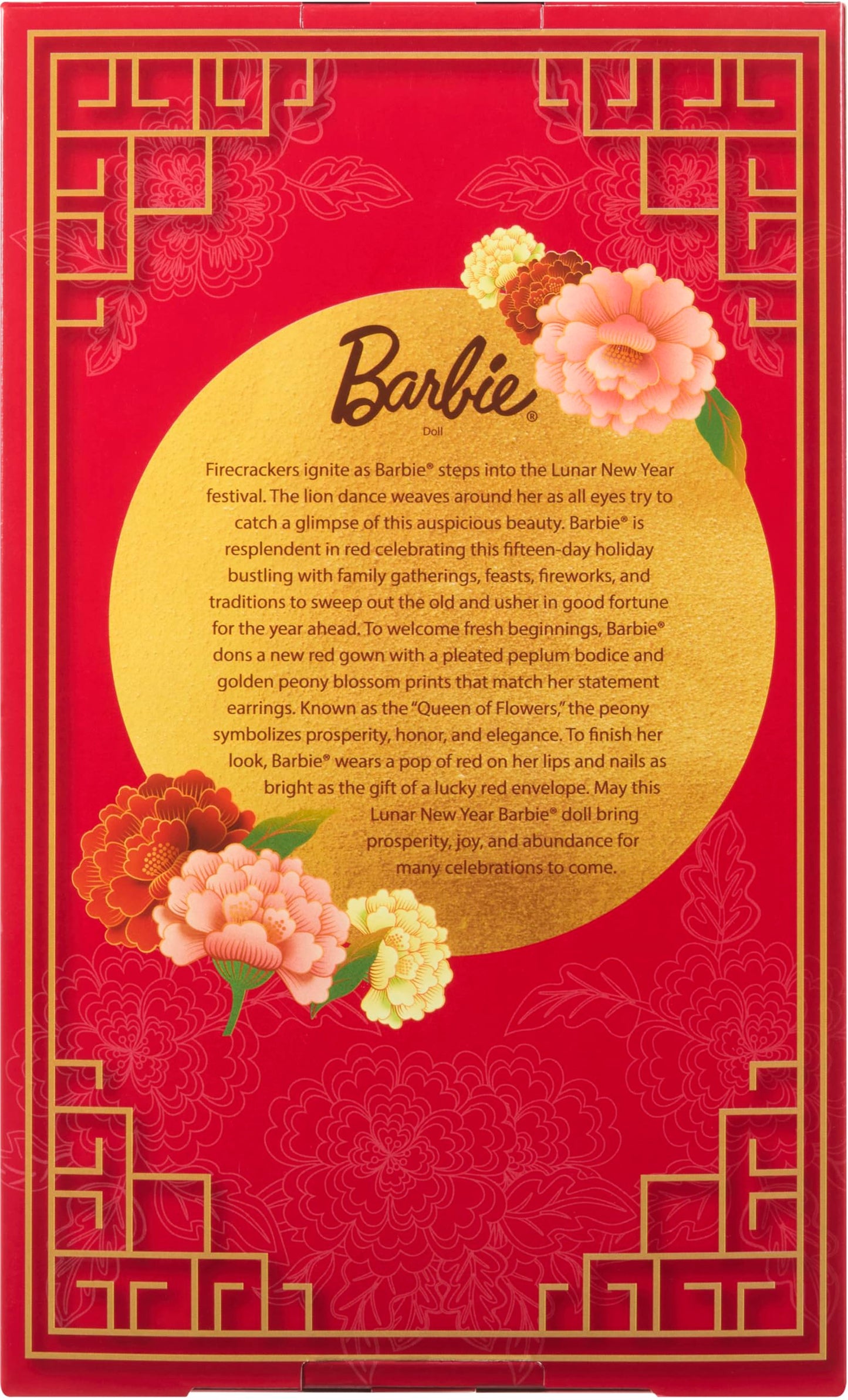 Barbie Signature Lunar New Year Fashion Doll Wearing Red Dress with Golden Peony Print, Collectible Holiday Toy