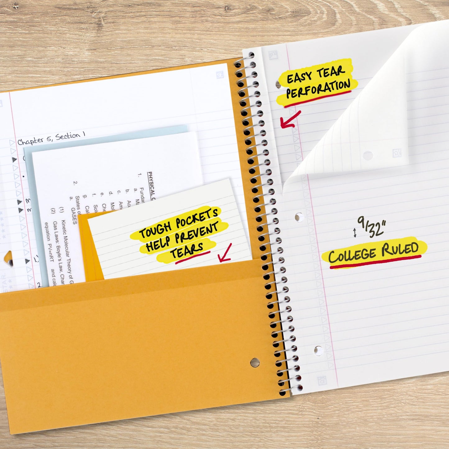 Five Star 1-Subject Spiral Notebook, 8.5" x 11" Paper Size, College Ruled, 200 Pages/100 Sheets, Neat Sheet Perforated Pages, Wirebound, Assorted Colour Poly Covers, 6-Pack (38052)