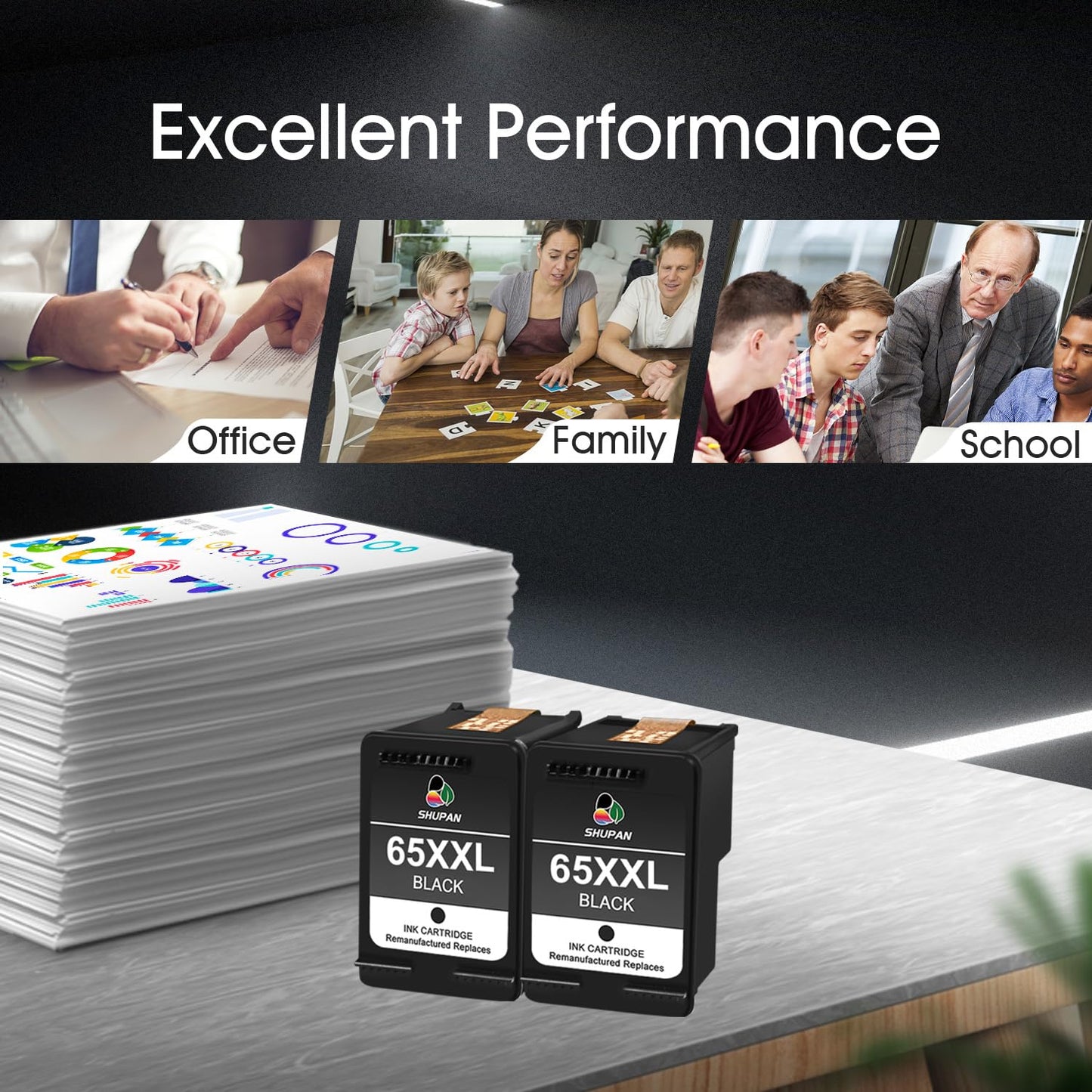 65XXL Black Ink Cartridges High Yield Compatible with HP Ink 65 65XL Work with Envy 5000 5070 5014 DeskJet 3755 2600 3752 2652 Printer (2 Black)